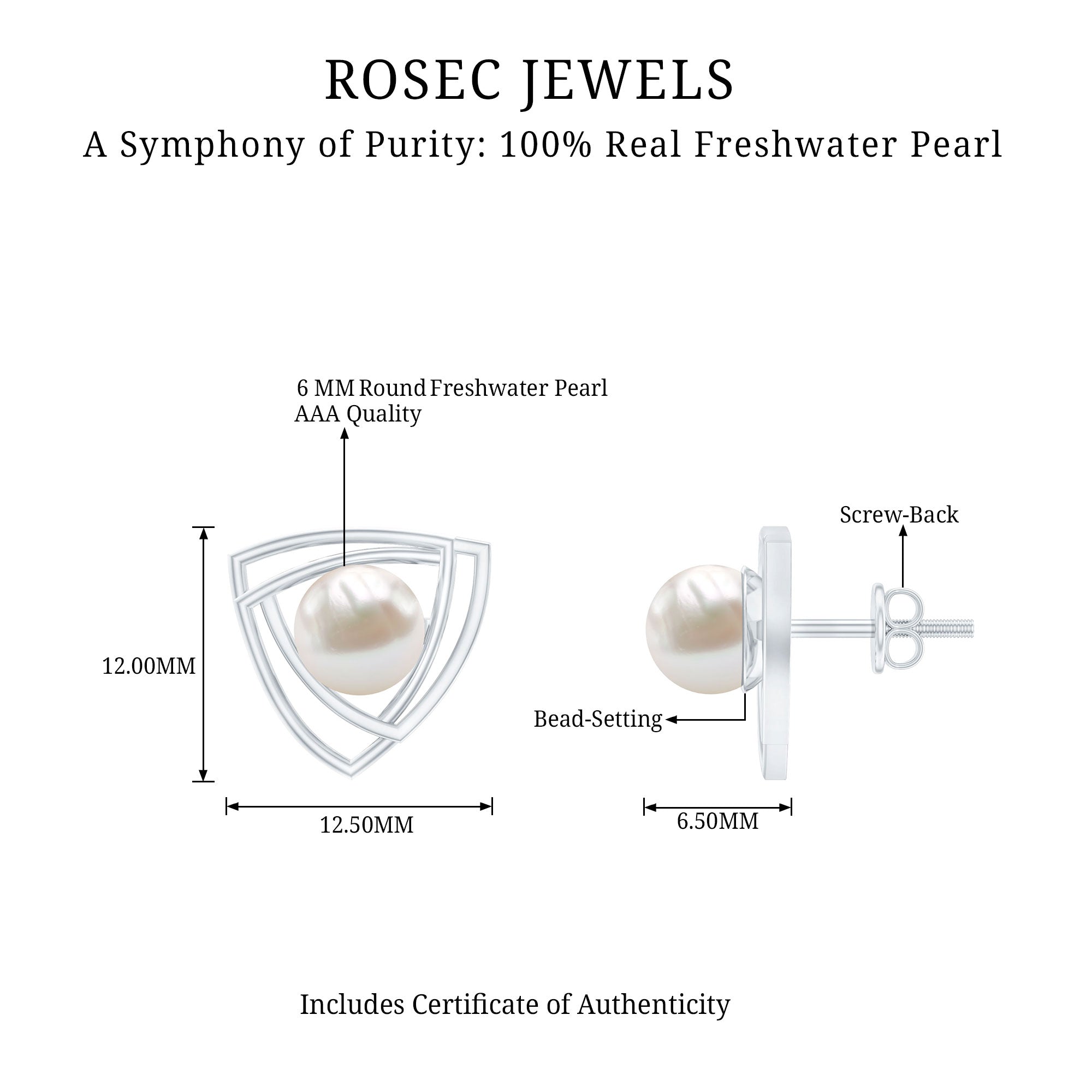 Round Shape Freshwater Pearl Statement Stud Earrings AAA - Rosec Jewels
