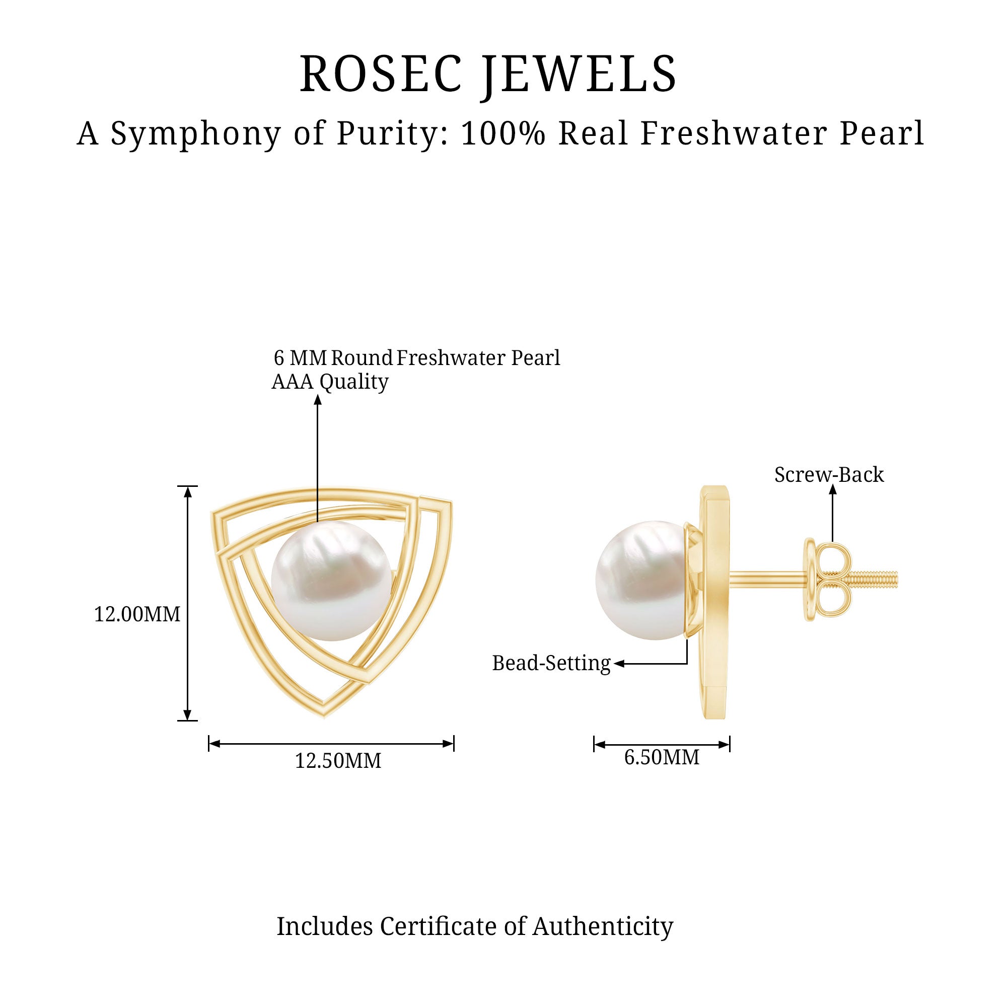 Round Shape Freshwater Pearl Statement Stud Earrings AAA - Rosec Jewels