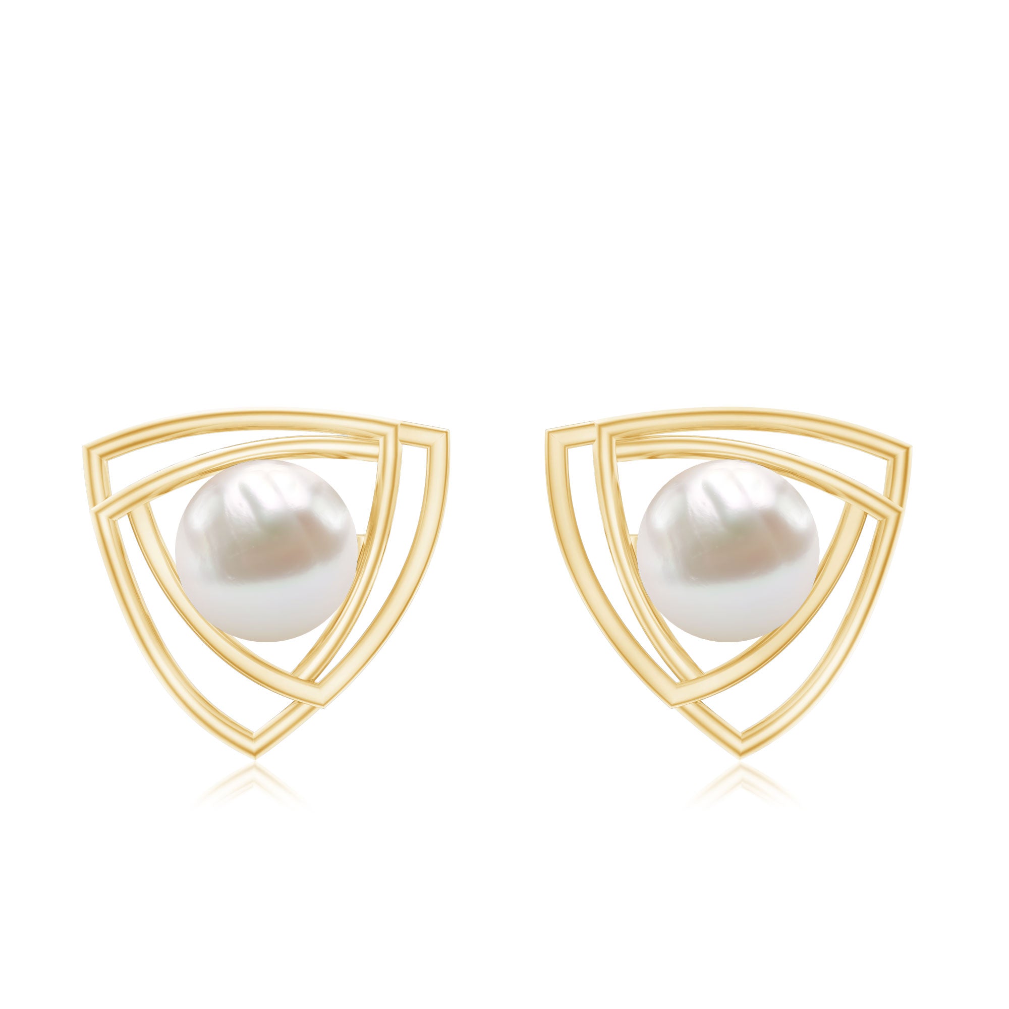 Round Shape Freshwater Pearl Statement Stud Earrings AAA - Rosec Jewels
