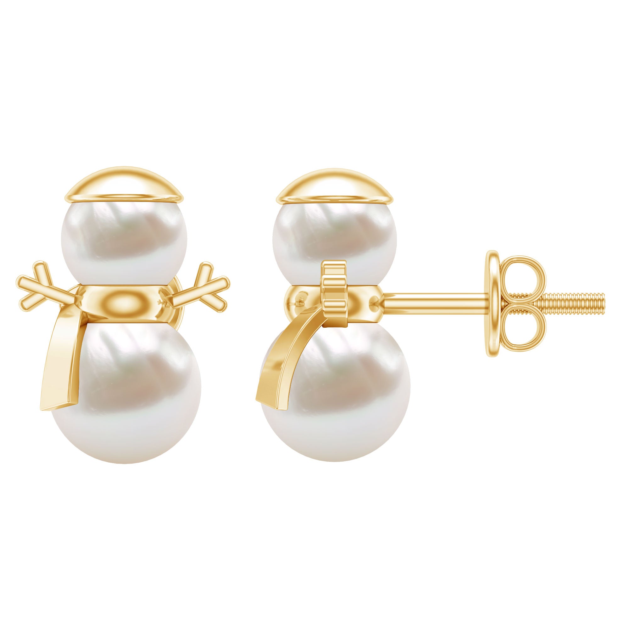 Natural Freshwater Pearl Snowman Stud Earrings AAA - Rosec Jewels