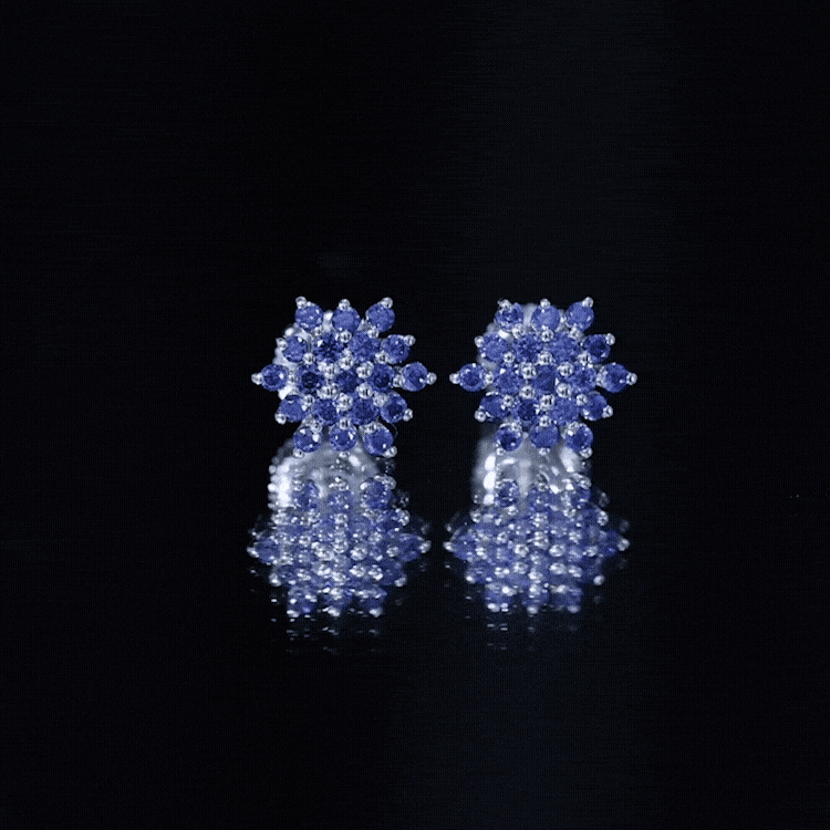 Flower Inspired Lab Grown Blue Sapphire Cluster Stud Earrings AAAA - Rosec Jewels
