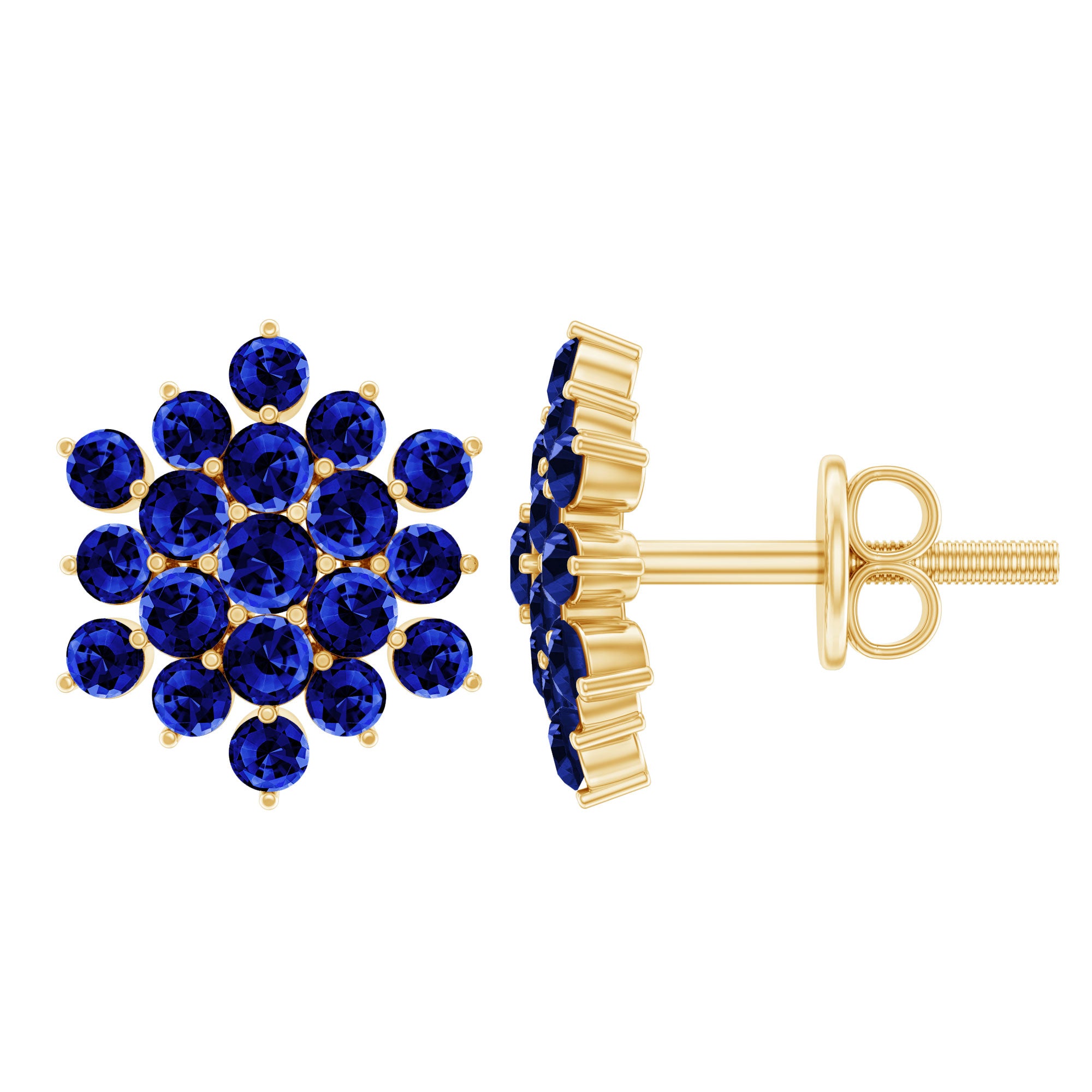 Snowflake Looking Lab Grown Blue Sapphire Cluster Stud Earrings AAAA - Rosec Jewels