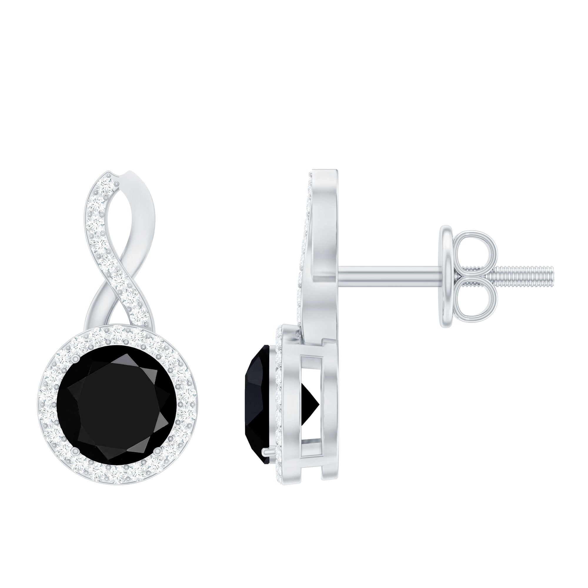 2 Carat Lab Grown Black and White Diamond Infinity Stud Earrings AAAA ( Synthetic ) - Rosec Jewels