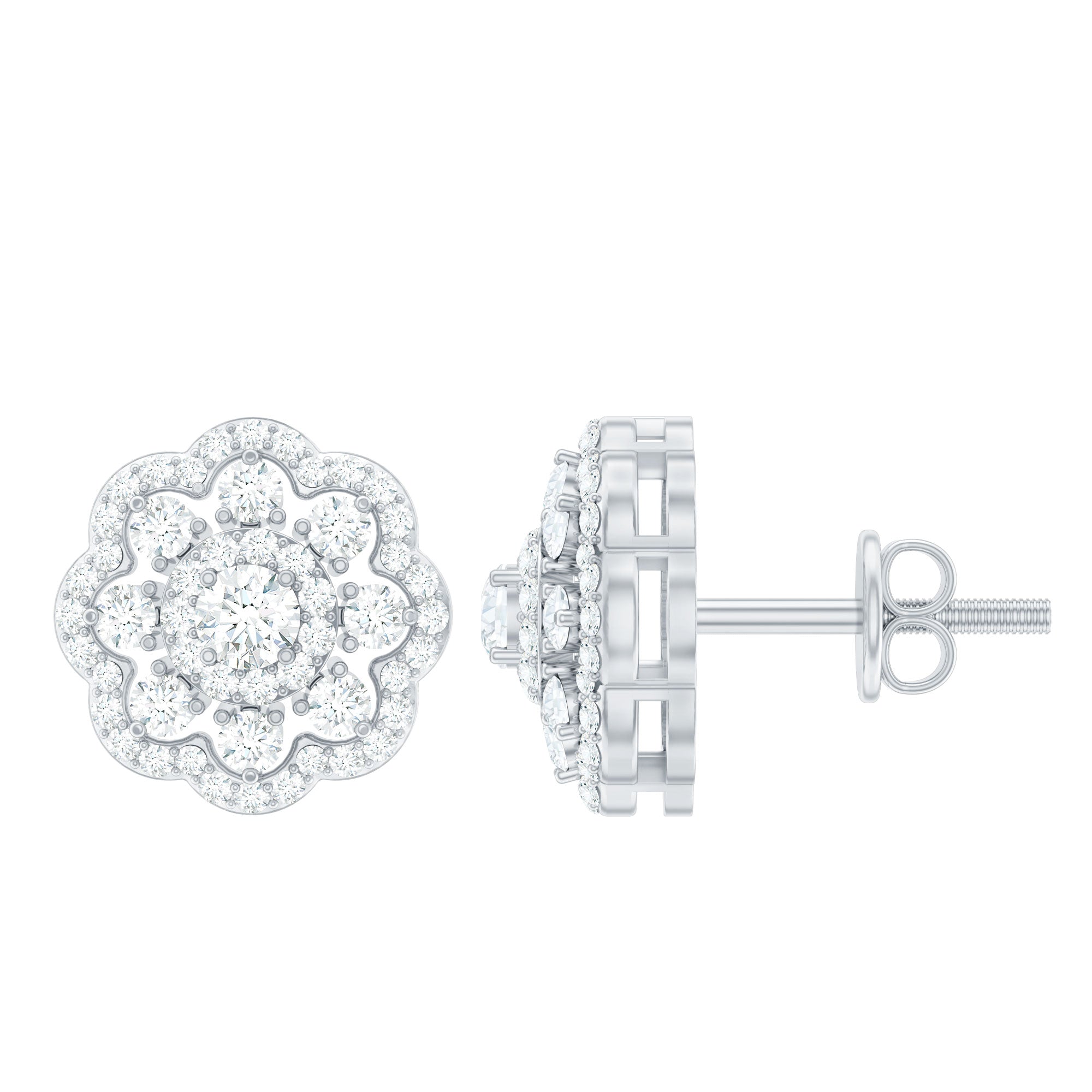 Boucles d'oreilles à tige en forme de fleur de moissanite certifiées 1 CT