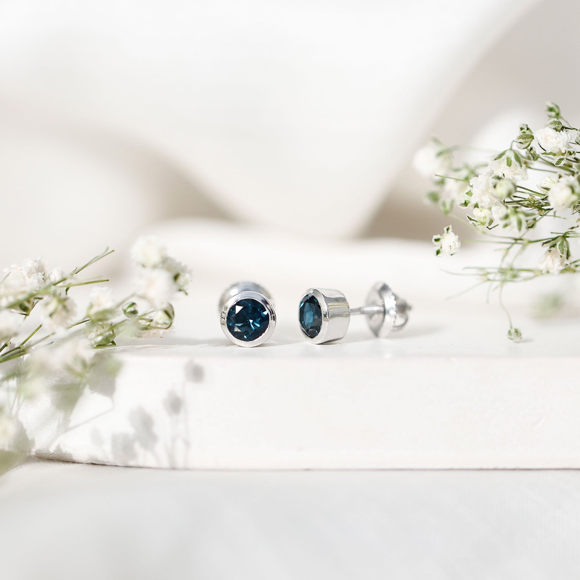 1.2 Carat Round Cut London Blue Topaz Solitaire Stud Earrings in Bezel Setting AAA - Rosec Jewels