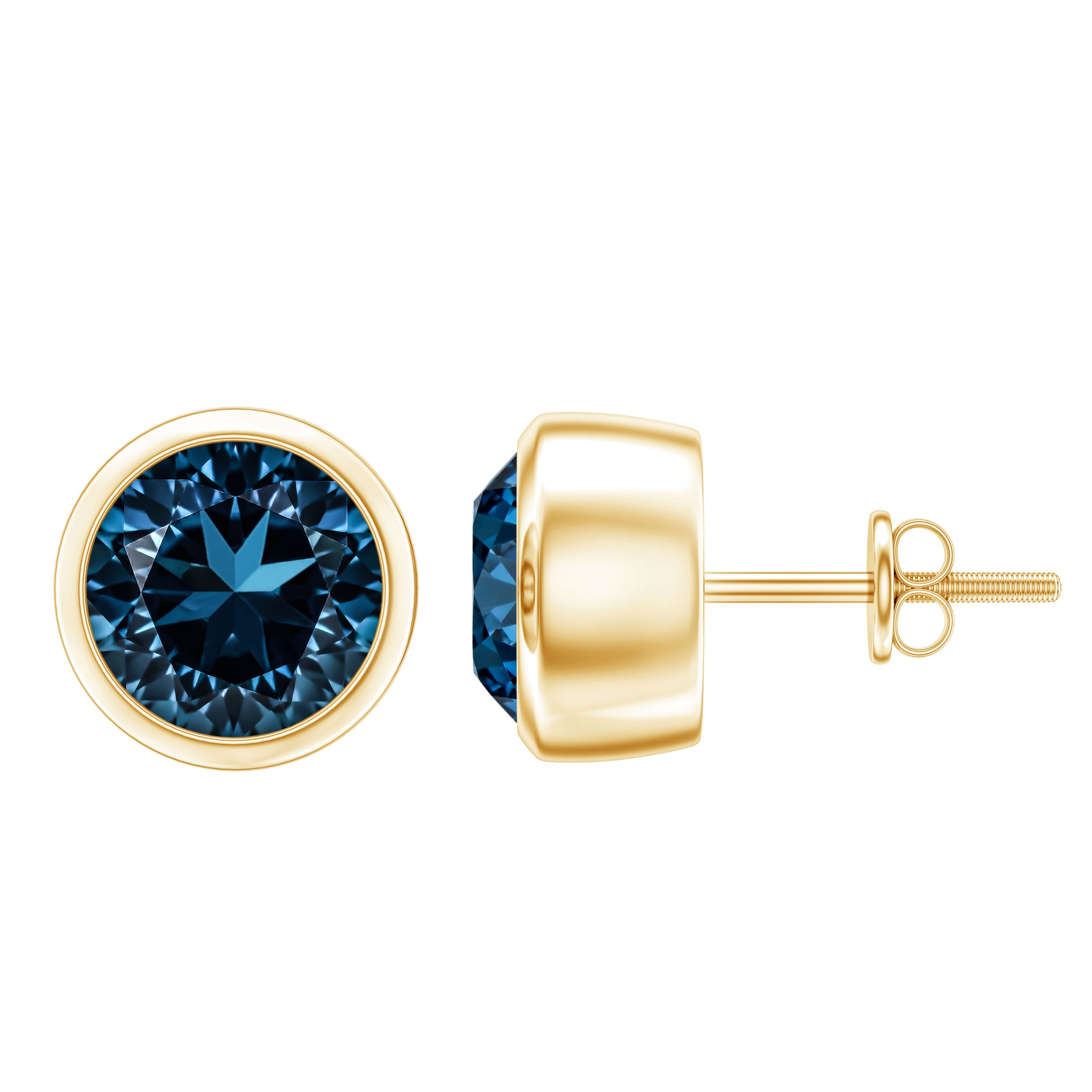 1.2 Carat Round Cut London Blue Topaz Solitaire Stud Earrings in Bezel Setting AAA - Rosec Jewels