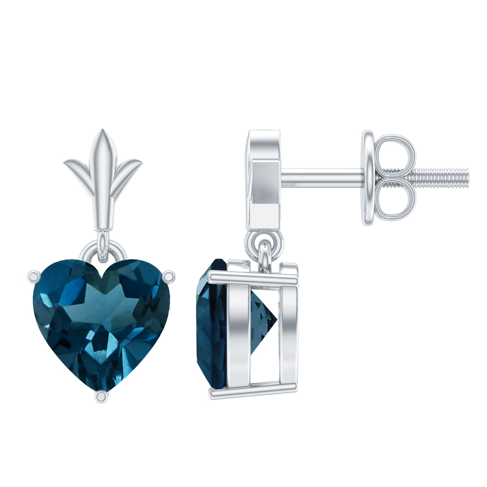 4 Carat London Blue Topaz Heart Drop Earrings for Women AAA - Rosec Jewels
