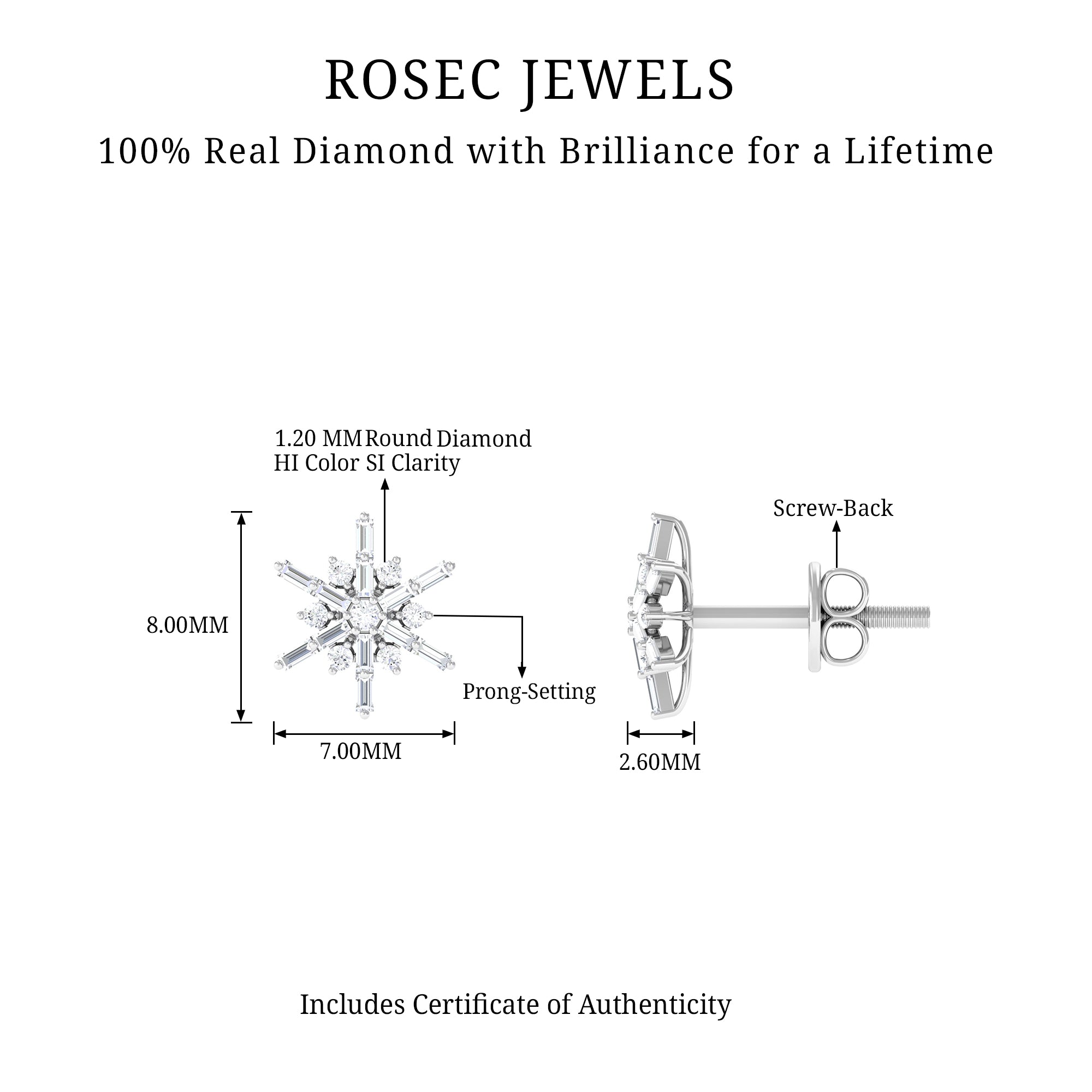 Minimal Diamond Snowflake Stud Earrings Natural - ( HI-SI ) - Rosec Jewels