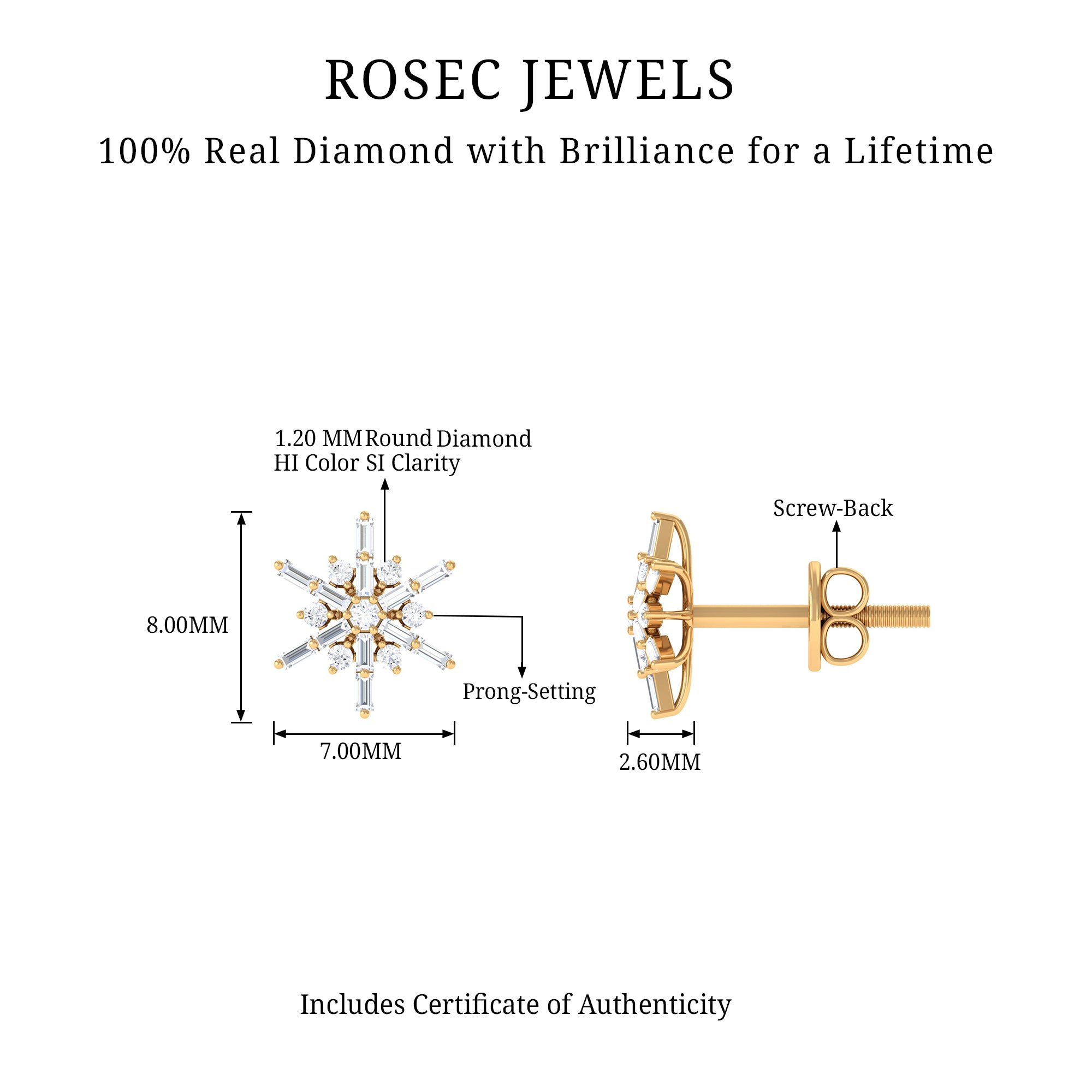 Minimal Diamond Snowflake Stud Earrings Natural - ( HI-SI ) - Rosec Jewels