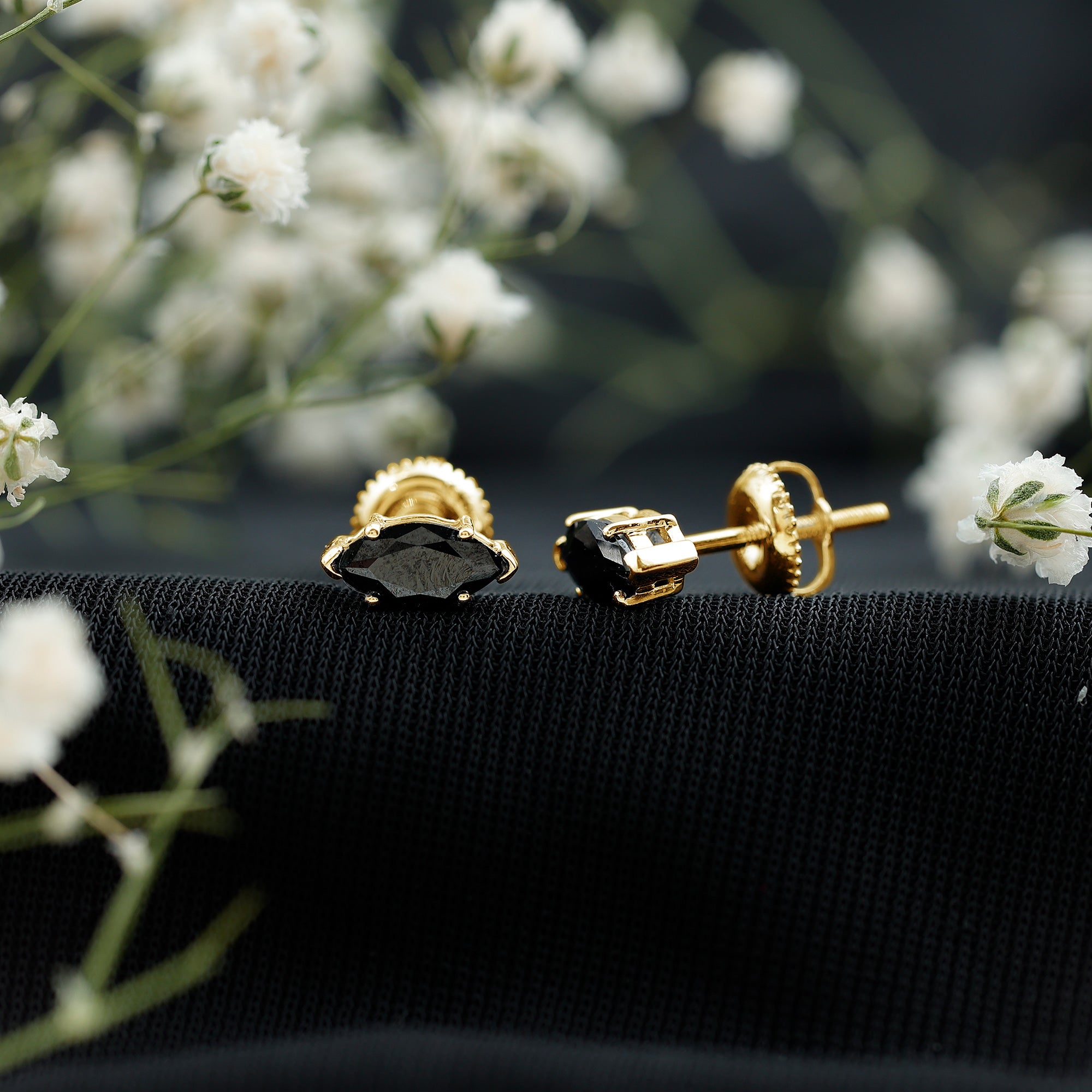 1.68 Carat Marquise Cut Lab Grown Black Diamond Stud Earrings AAAA ( Synthetic ) - Rosec Jewels