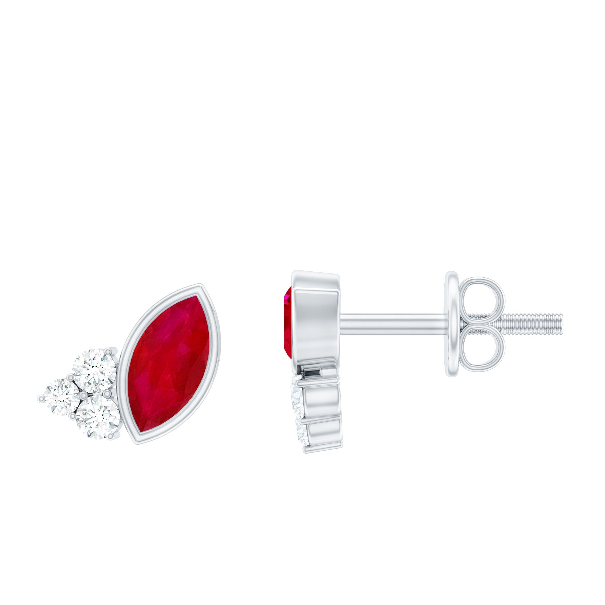 1 CT Marquise Cut Ruby Stud Earring with Trio Diamond