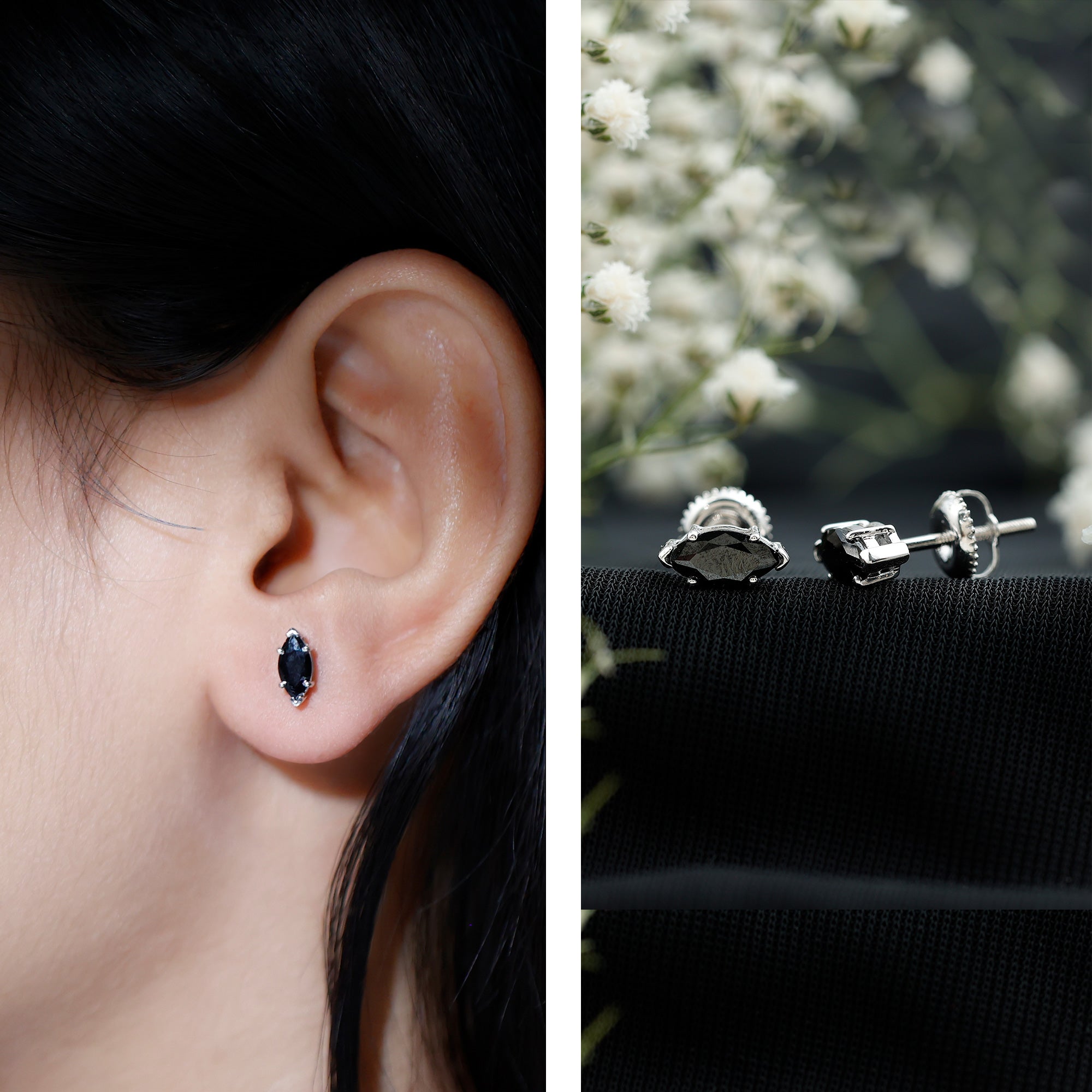 1.5 CT Marquise Black Spinel Solitaire Stud Earrings AAA - Rosec Jewels