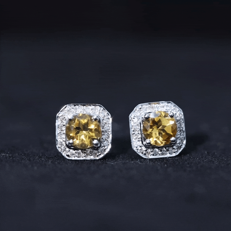 Vintage Inspired 1 Carat Citrine and Diamond Halo Stud Earrings AAA - Rosec Jewels