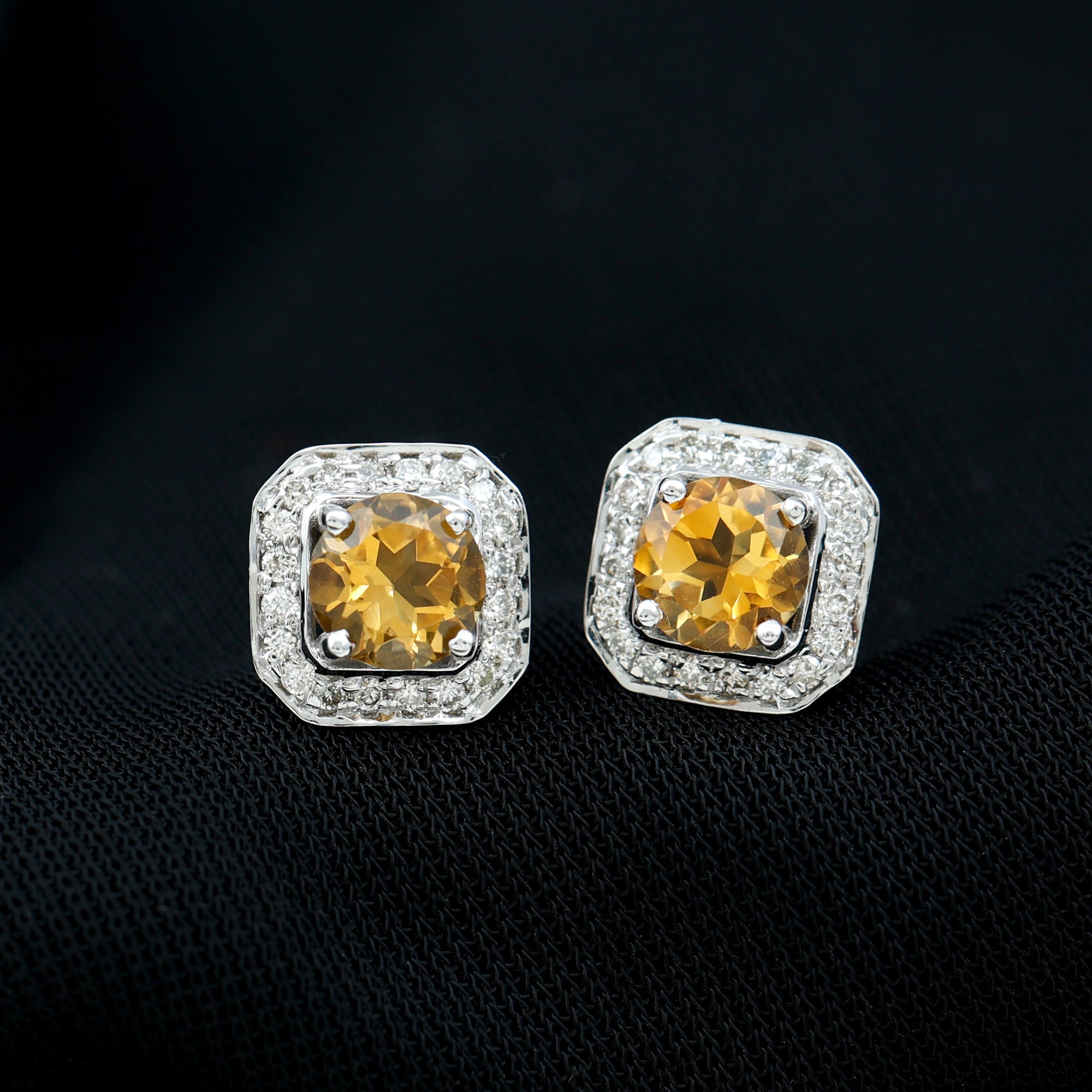 Vintage Inspired 1 Carat Citrine and Diamond Halo Stud Earrings AAA - Rosec Jewels
