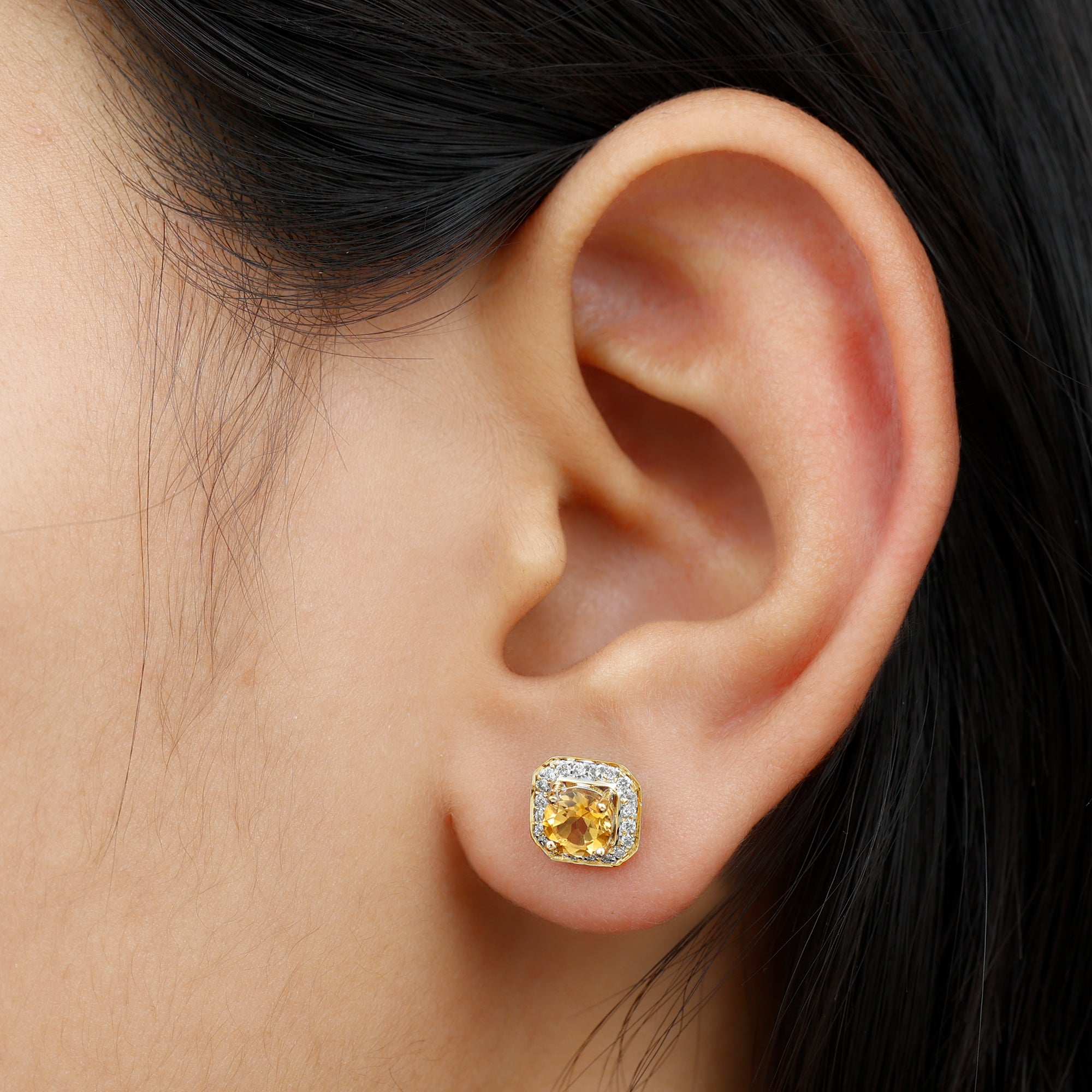 Vintage Inspired 1 Carat Citrine and Diamond Halo Stud Earrings AAA - Rosec Jewels