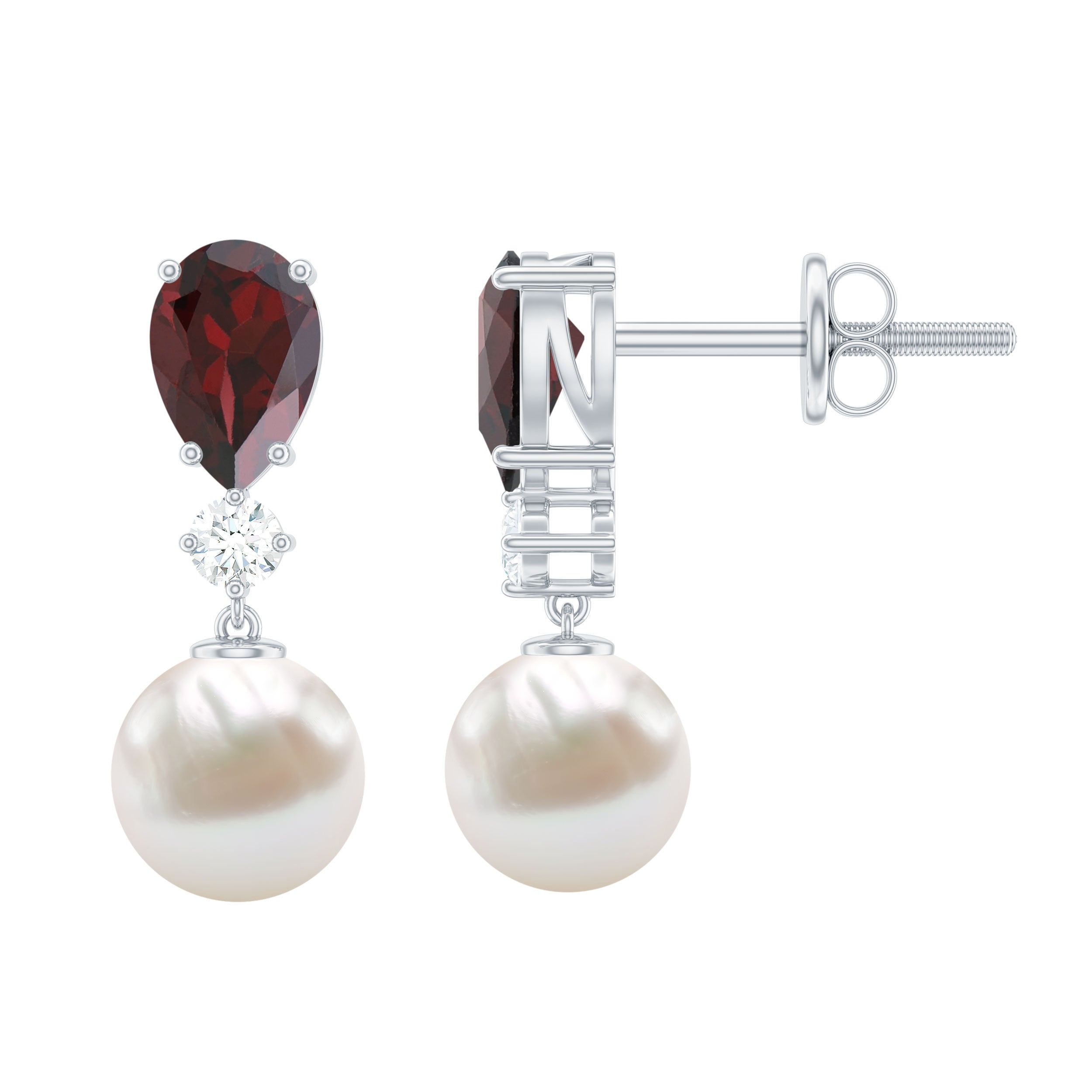 Real Handpicked Pearl and Garnet Bridal Drop Earrings