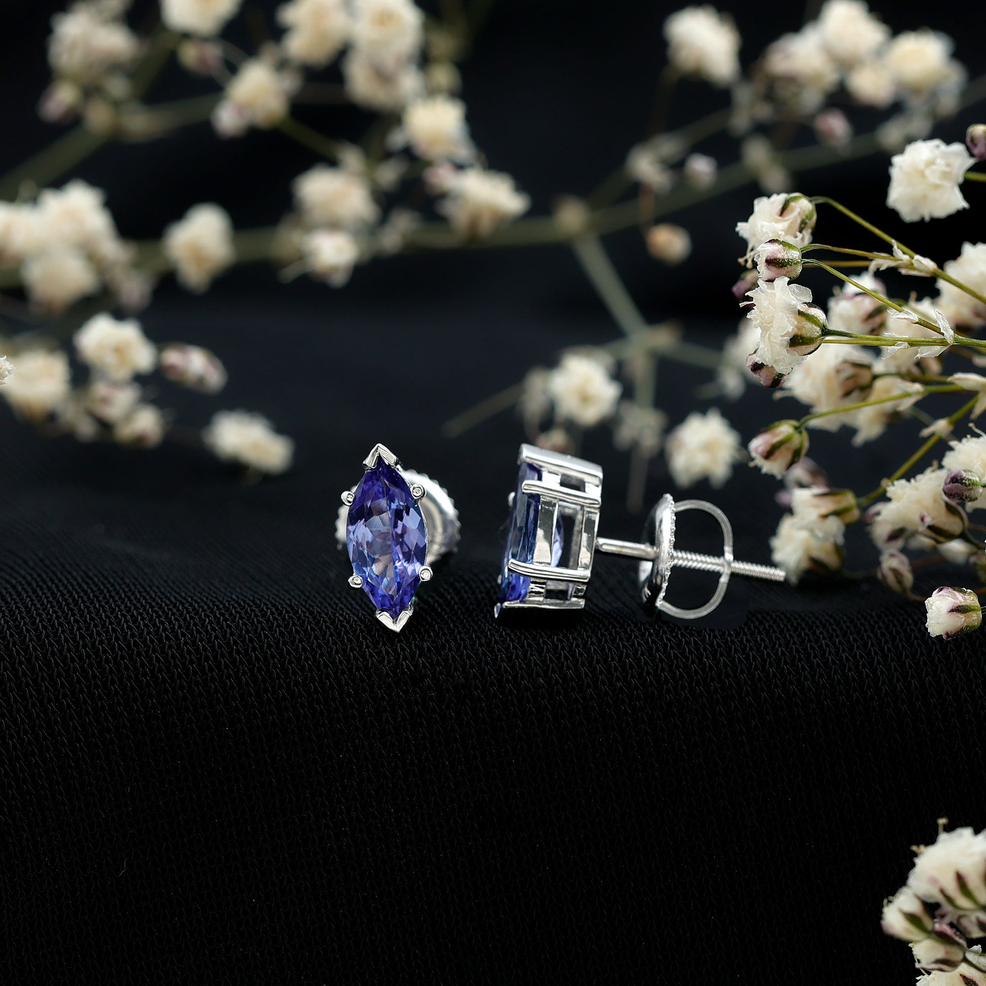 1.3 Carat Marquise Cut Tanzanite Solitaire Stud Earrings AAA - Rosec Jewels