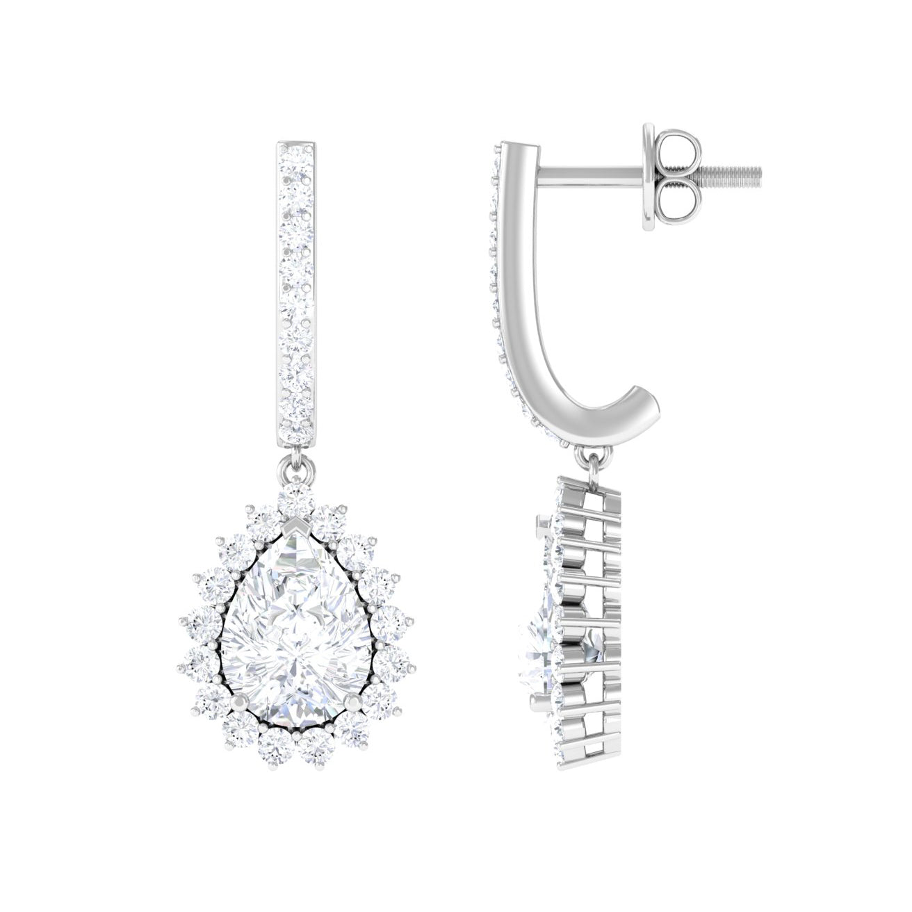 Certified Zircon Teardrop Bridal Hoop Drop Earrings