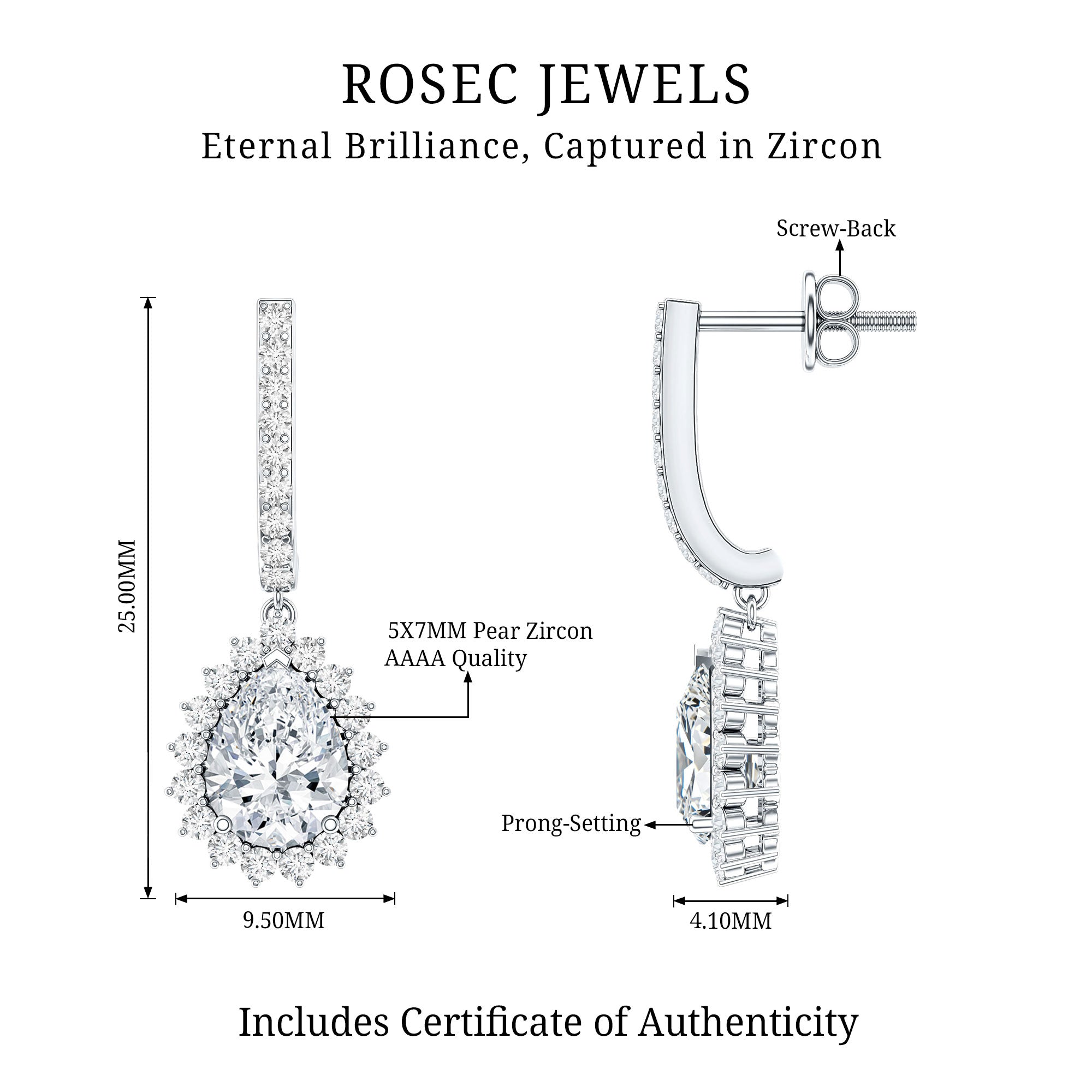 Certified Zircon Teardrop Bridal Hoop Drop Earrings AAAA - Rosec Jewels