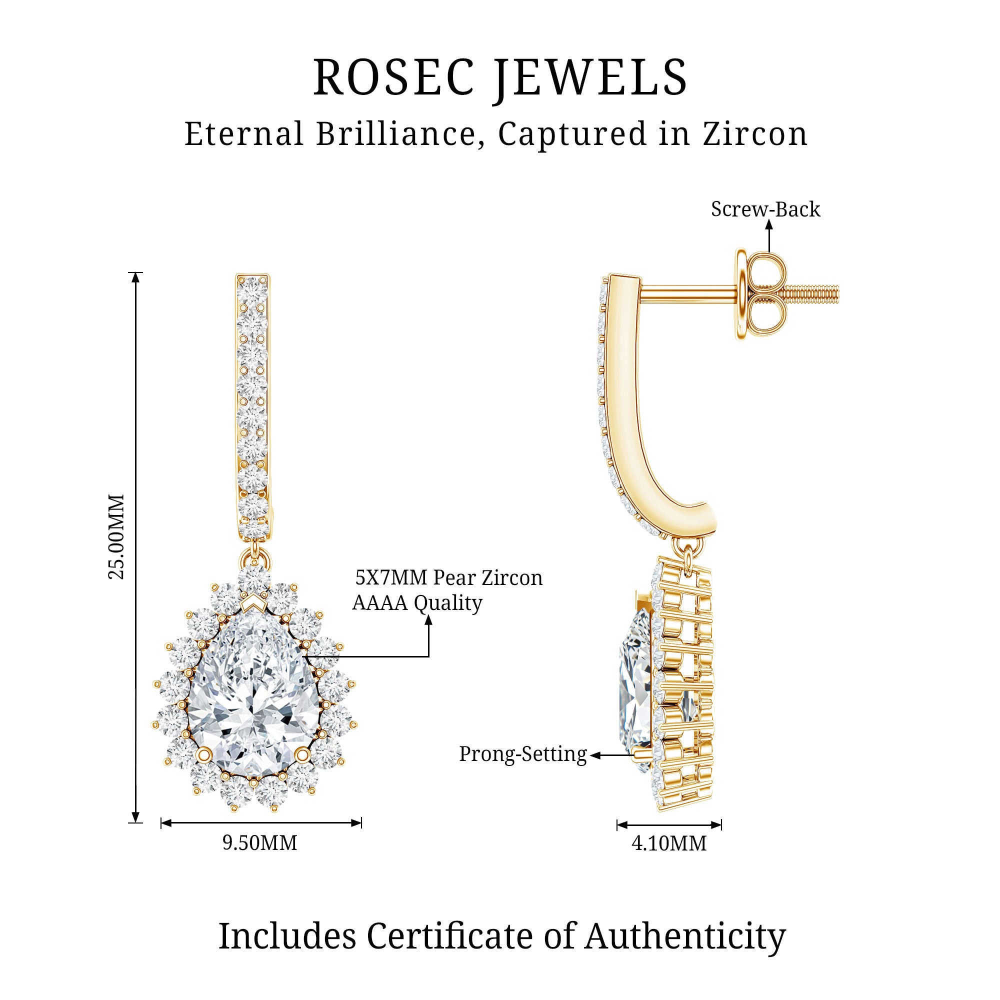 Certified Zircon Teardrop Bridal Hoop Drop Earrings AAAA - Rosec Jewels