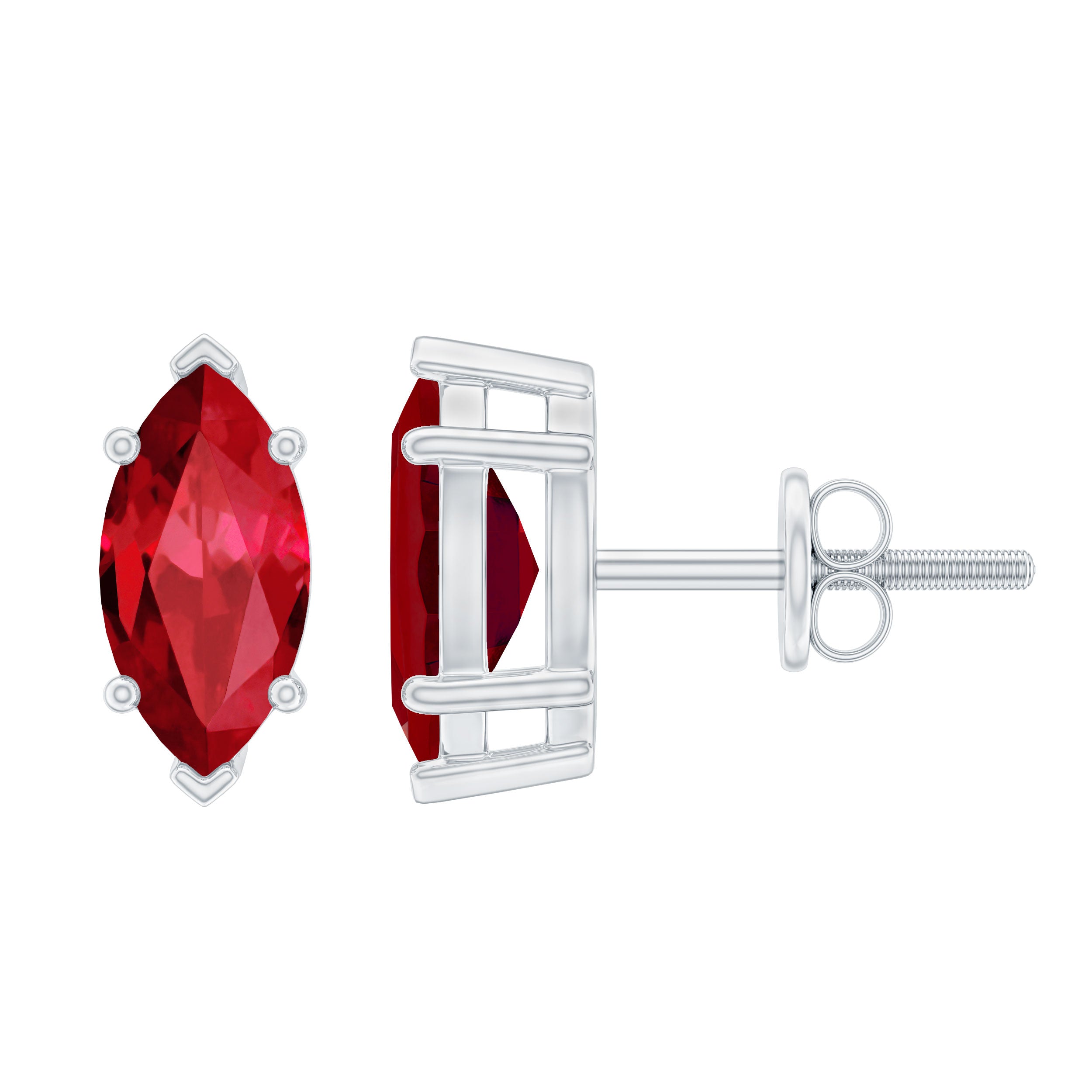Certified Marquise Cut Lab Grown Ruby Everyday Stud Earring