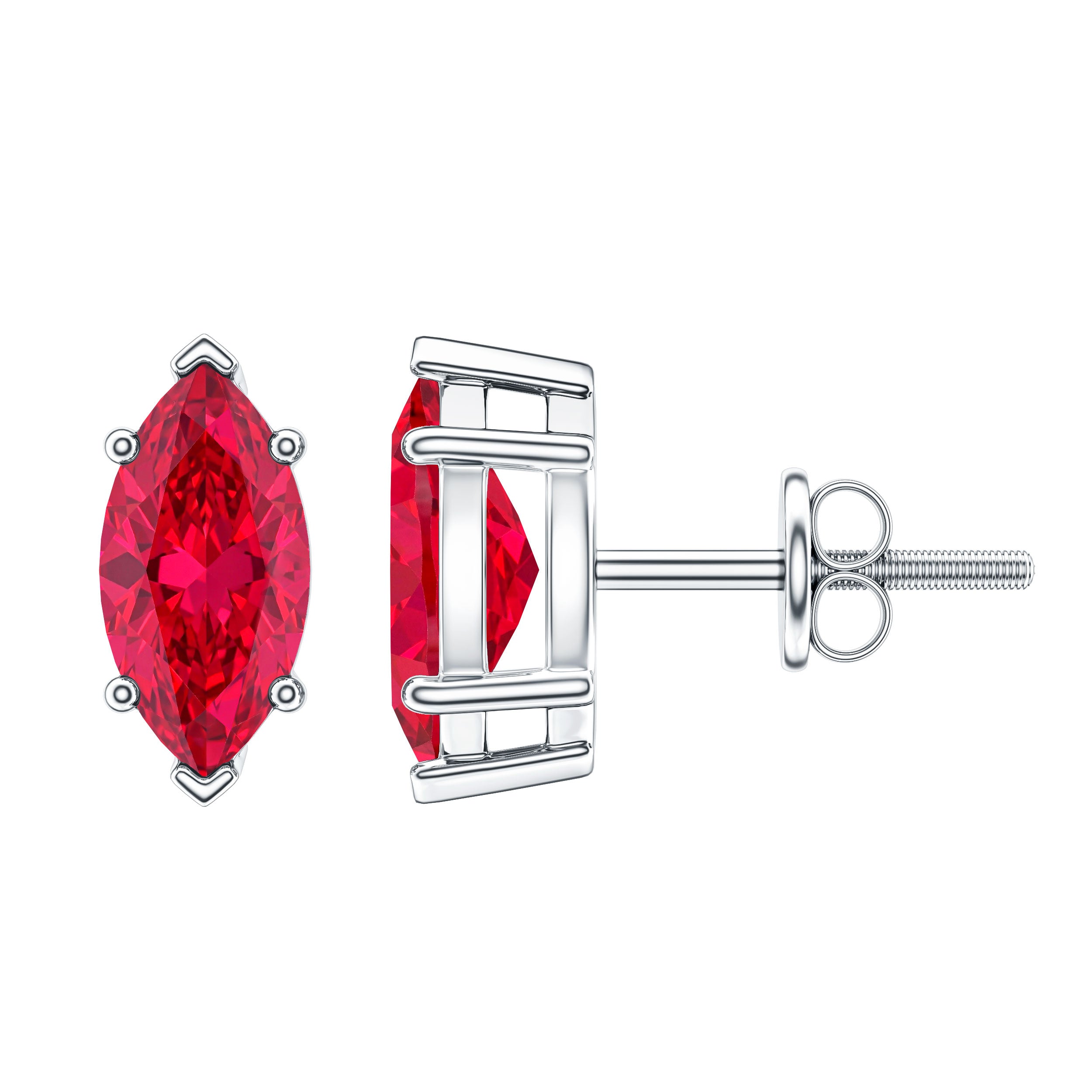 Certified Marquise Cut Lab Grown Ruby Everyday Stud Earring AAAA - Rosec Jewels