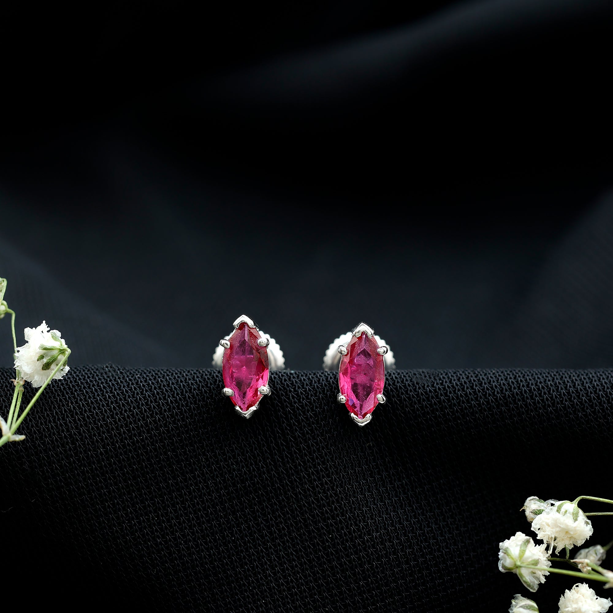 Certified Marquise Cut Lab Grown Ruby Everyday Stud Earring AAAA - Rosec Jewels