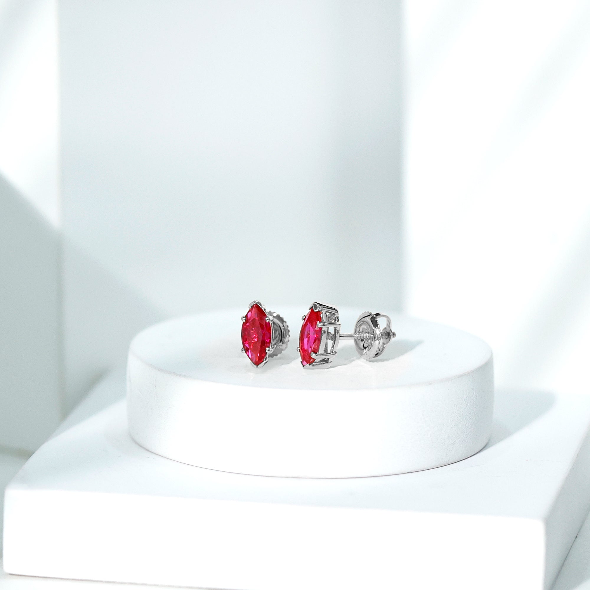 Certified Marquise Cut Lab Grown Ruby Everyday Stud Earring AAAA - Rosec Jewels