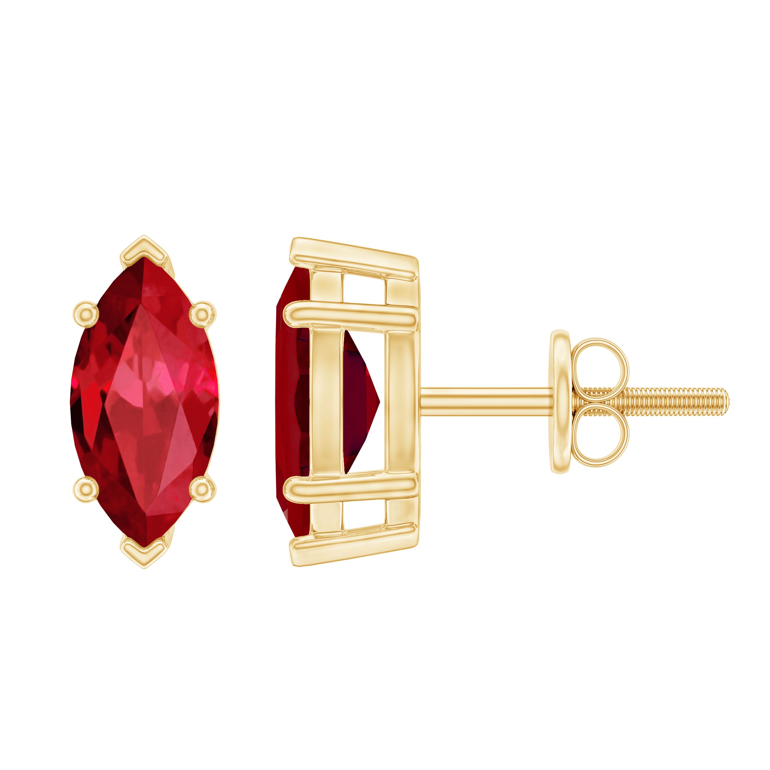 Certified Marquise Cut Lab Grown Ruby Everyday Stud Earring AAAA - Rosec Jewels