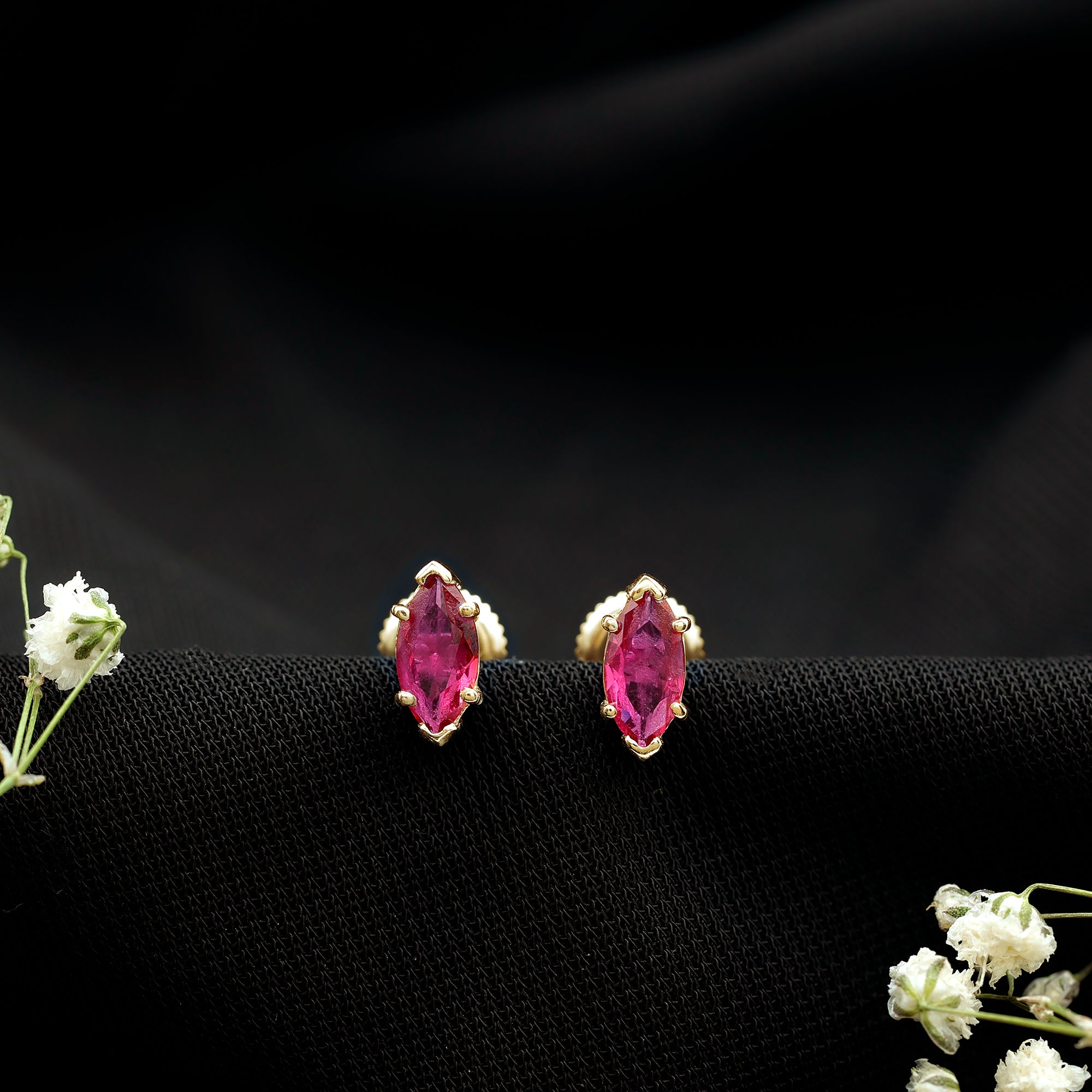 Certified Marquise Cut Lab Grown Ruby Everyday Stud Earring AAAA - Rosec Jewels