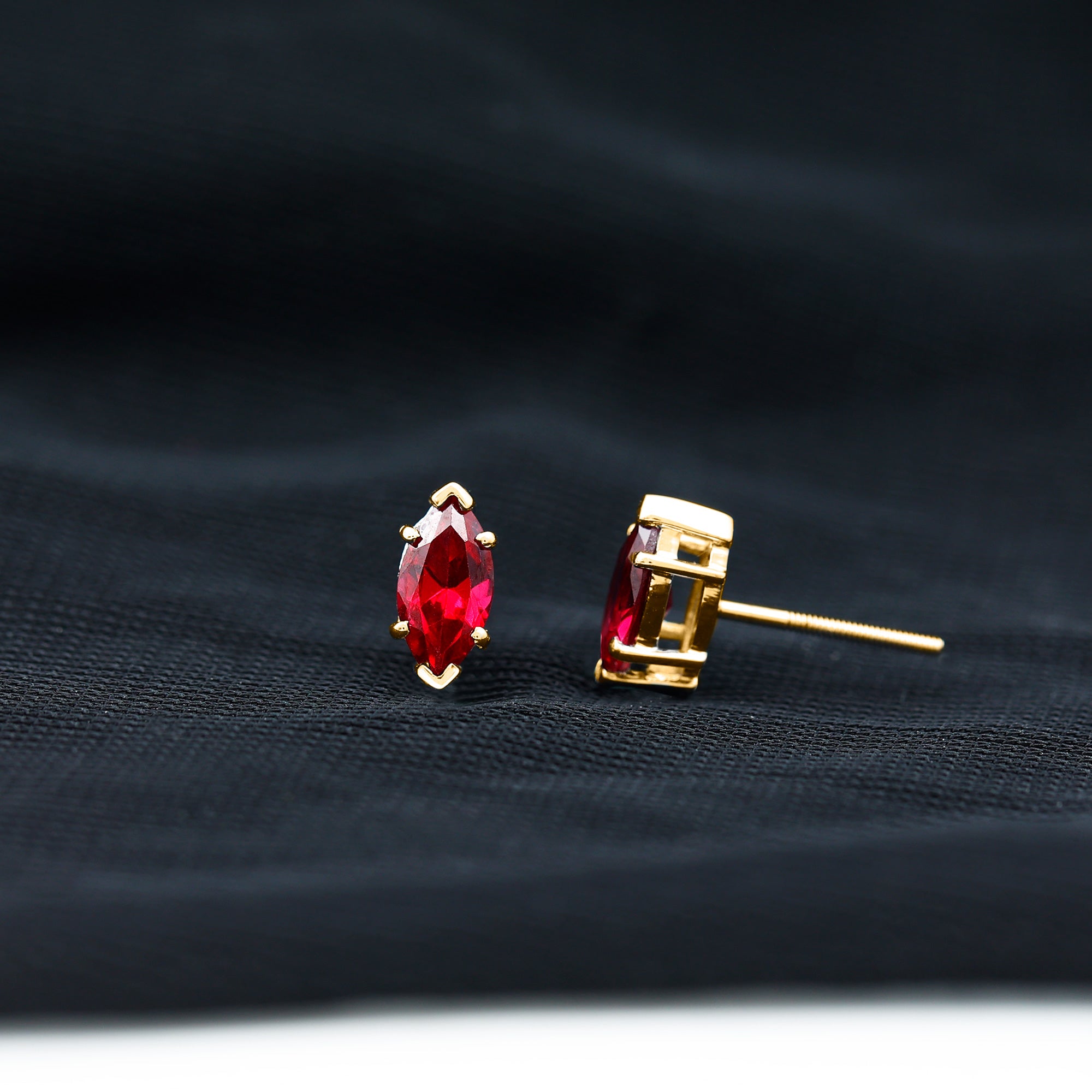 Certified Marquise Cut Lab Grown Ruby Everyday Stud Earring AAAA - Rosec Jewels