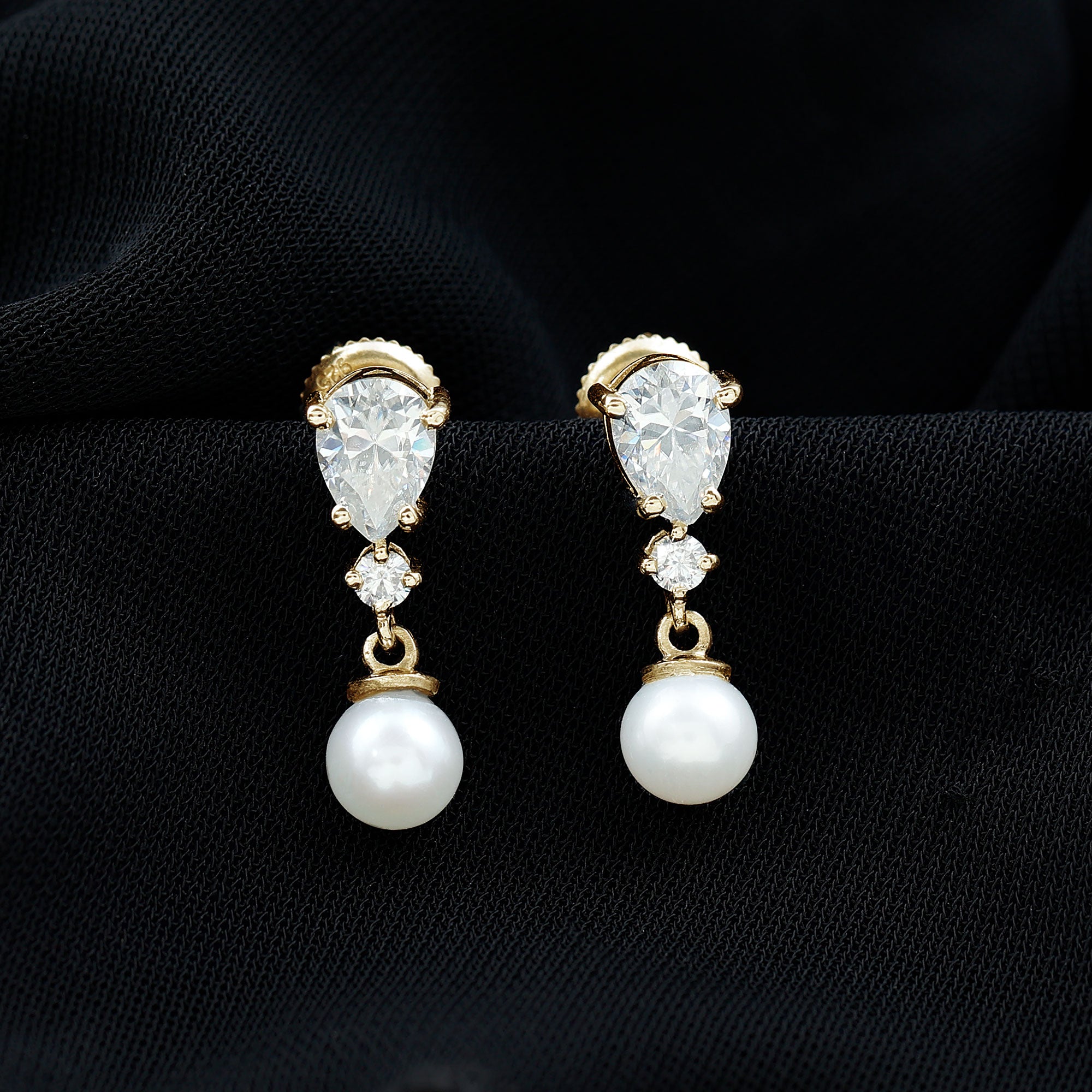 Moissanite and Freshwater Pearl Dangle Drop Earrings AAA - Rosec Jewels