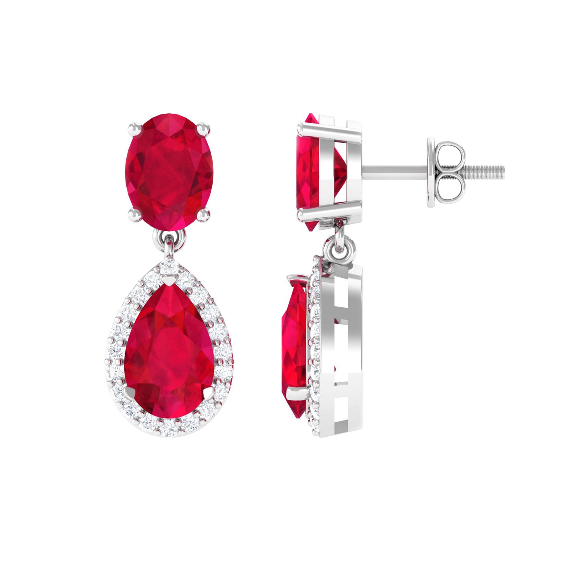 5 Carat Lab Created Ruby and Diamond Dangle Drop Earrings AAAA - Rosec Jewels