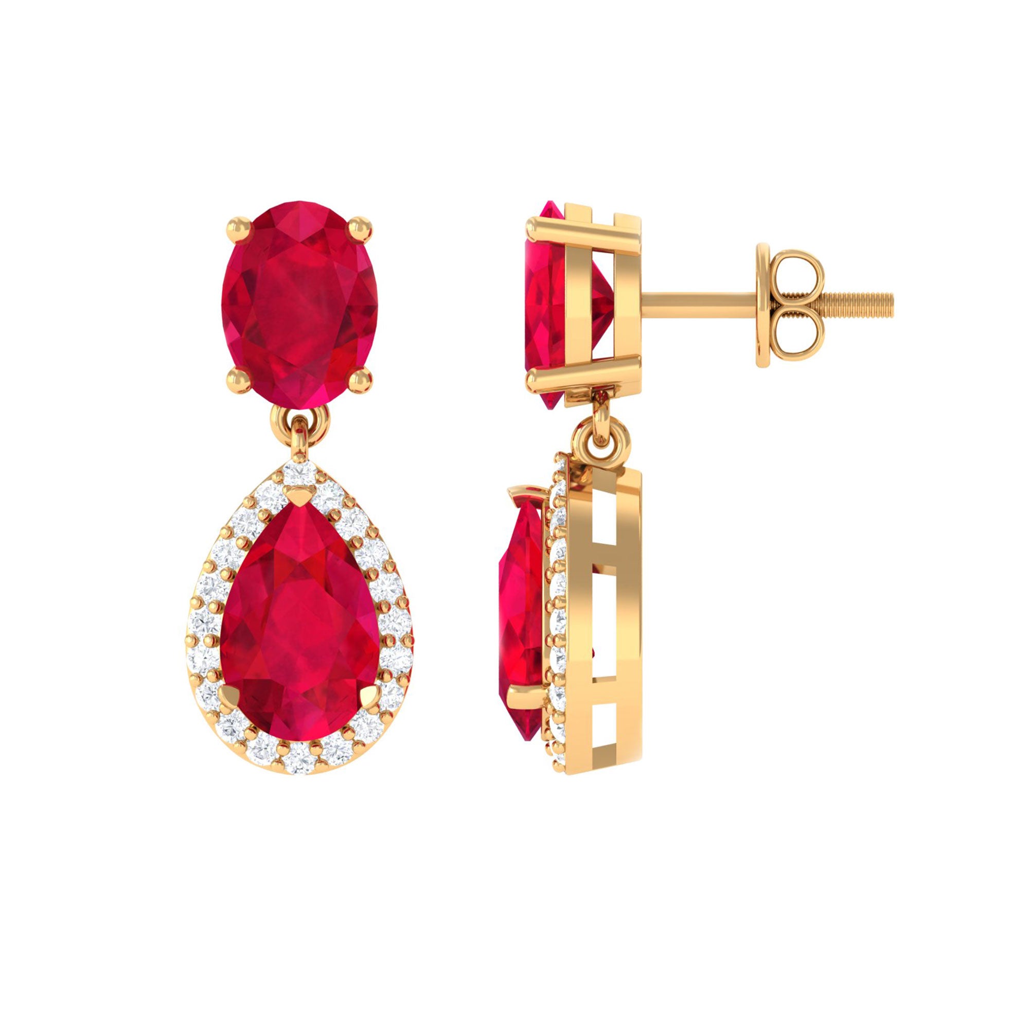 5 Carat Lab Created Ruby and Diamond Dangle Drop Earrings AAAA - Rosec Jewels