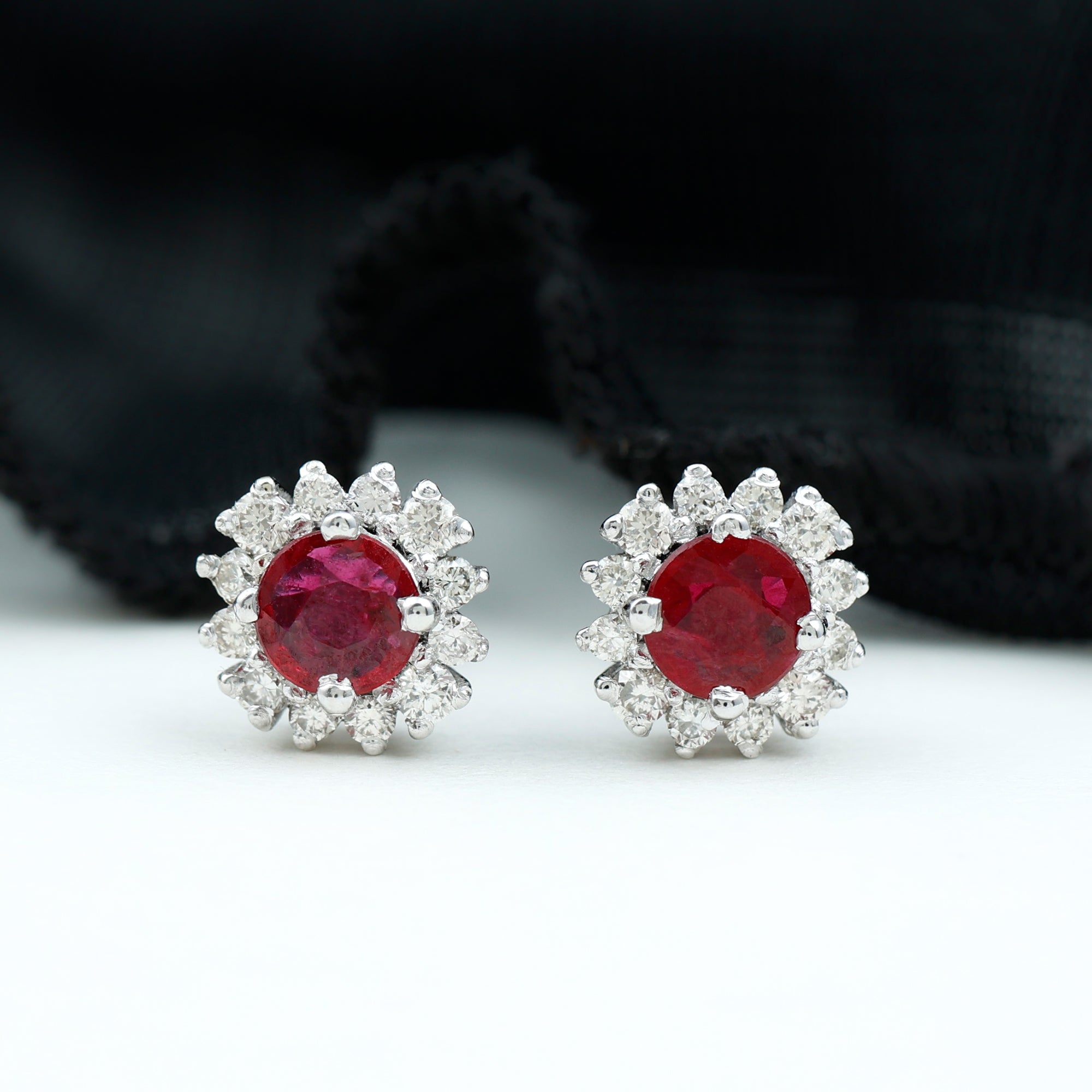Genuine Ruby Stud Earrings with Diamond Halo AAA - Rosec Jewels