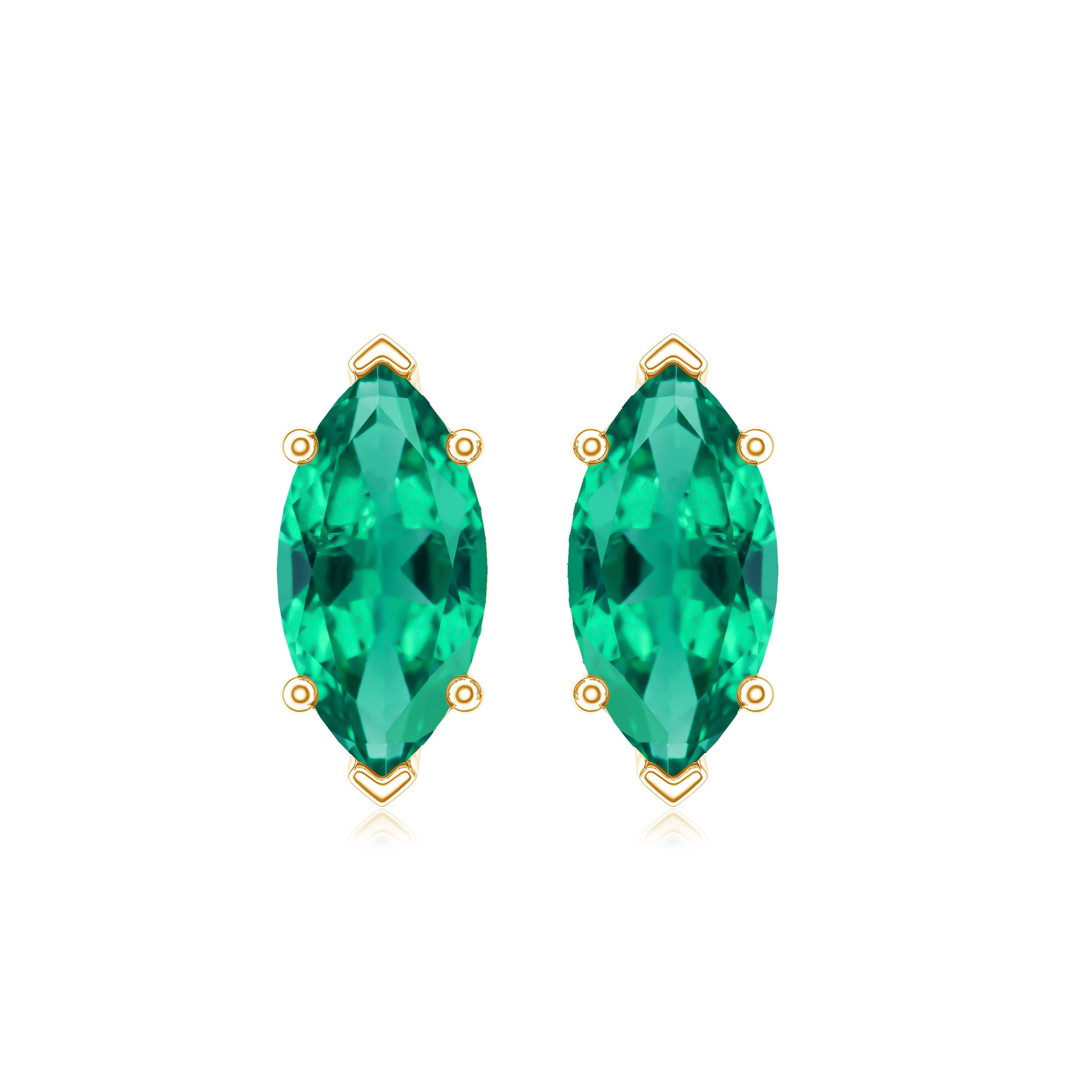 Marquise Cut 1.2 Carat Lab Created Emerald Solitaire Stud Earrings AAAA - Rosec Jewels