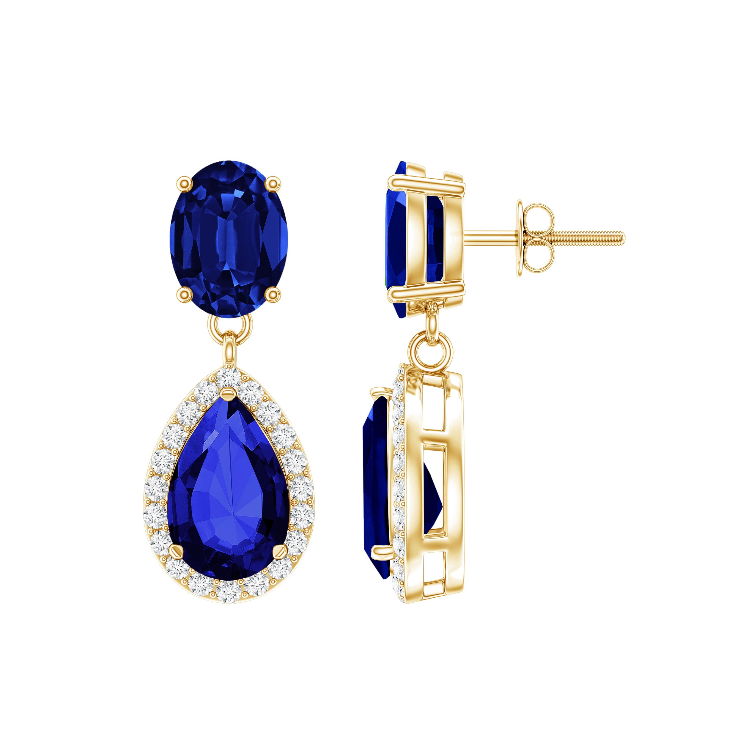 Lab Grown Blue Sapphire Bridal Dangle Earrings with Moissanite AAAA - Rosec Jewels