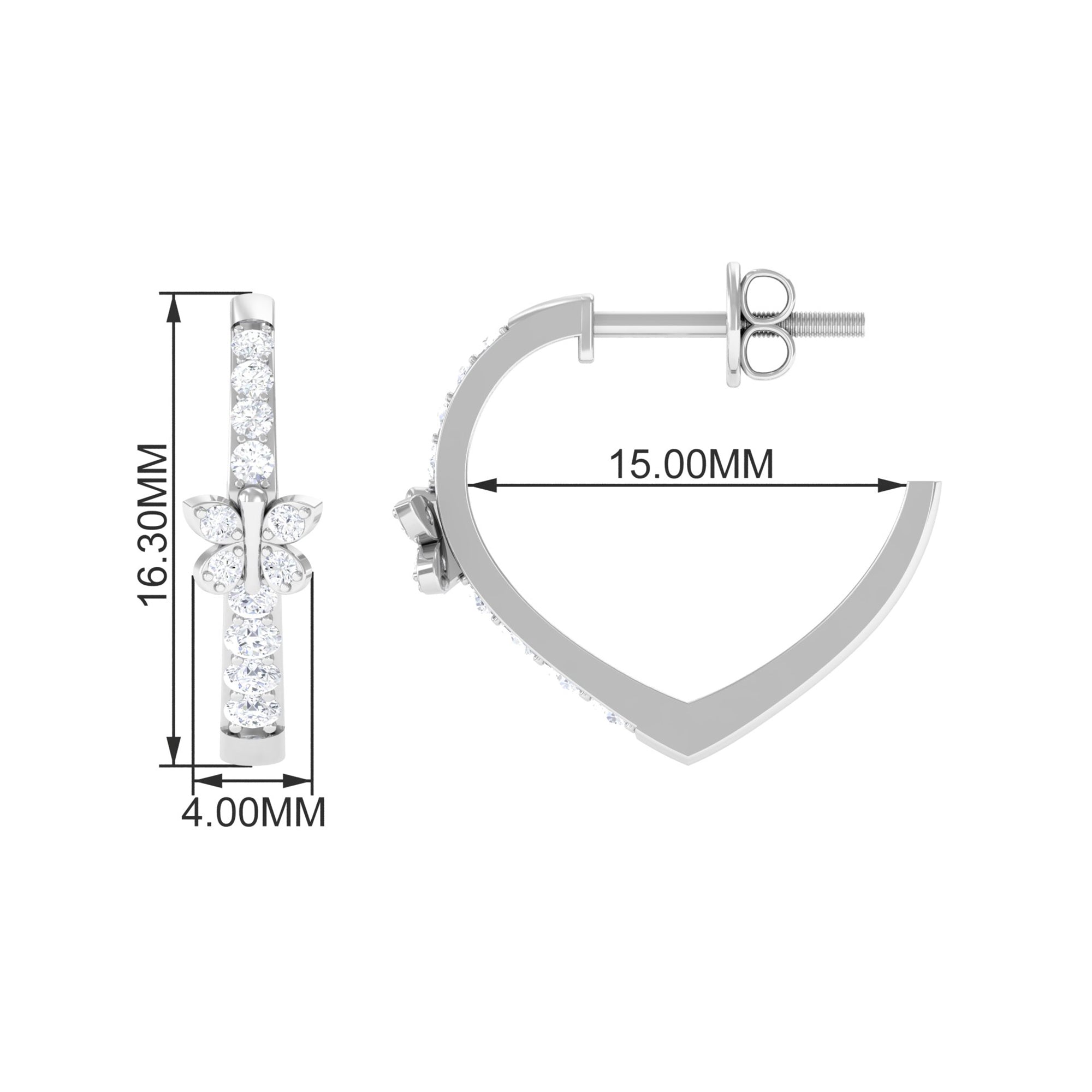 Rosec Jewels-Round Diamond Butterfly Hinged Hoop Earrings