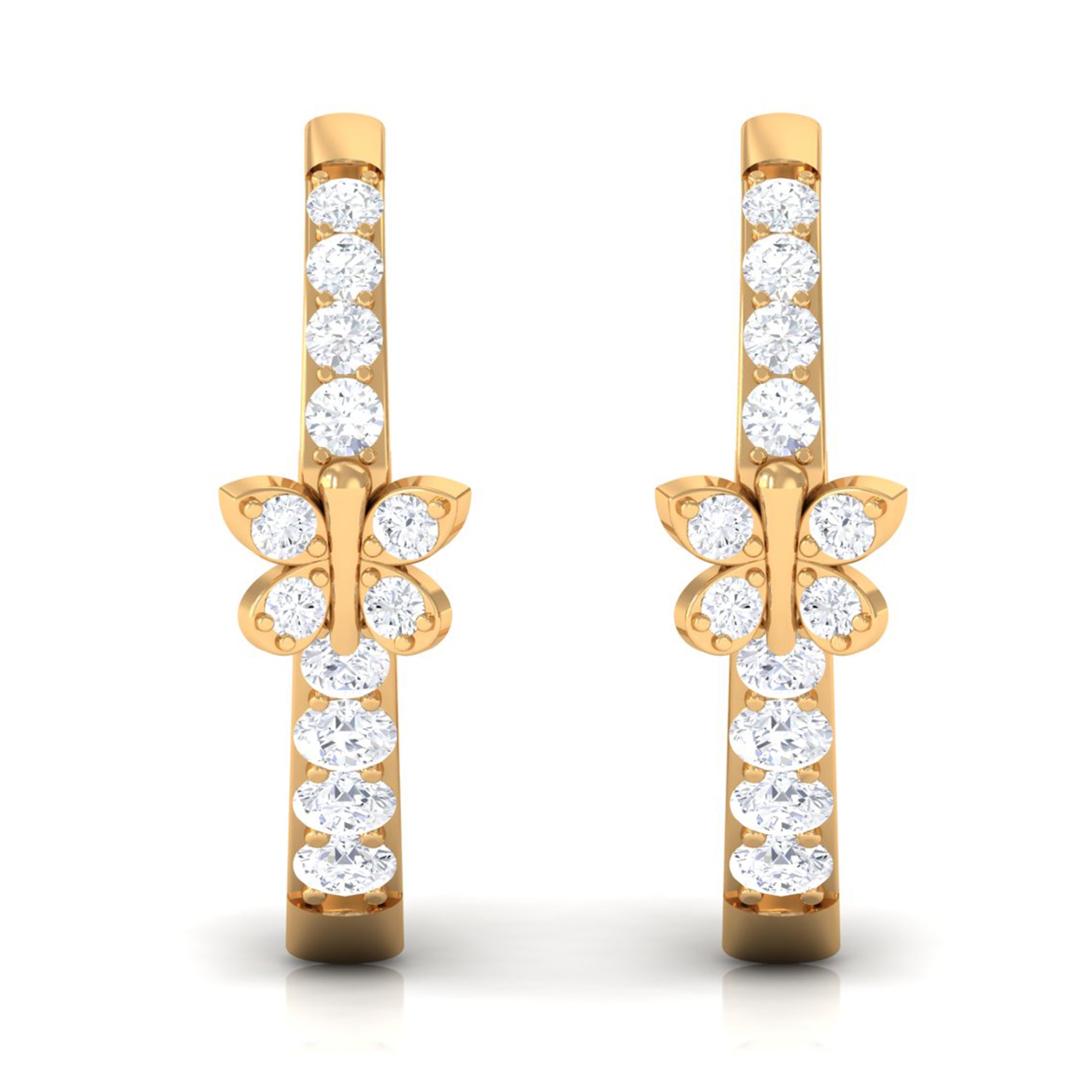 Rosec Jewels-Round Diamond Butterfly Hinged Hoop Earrings