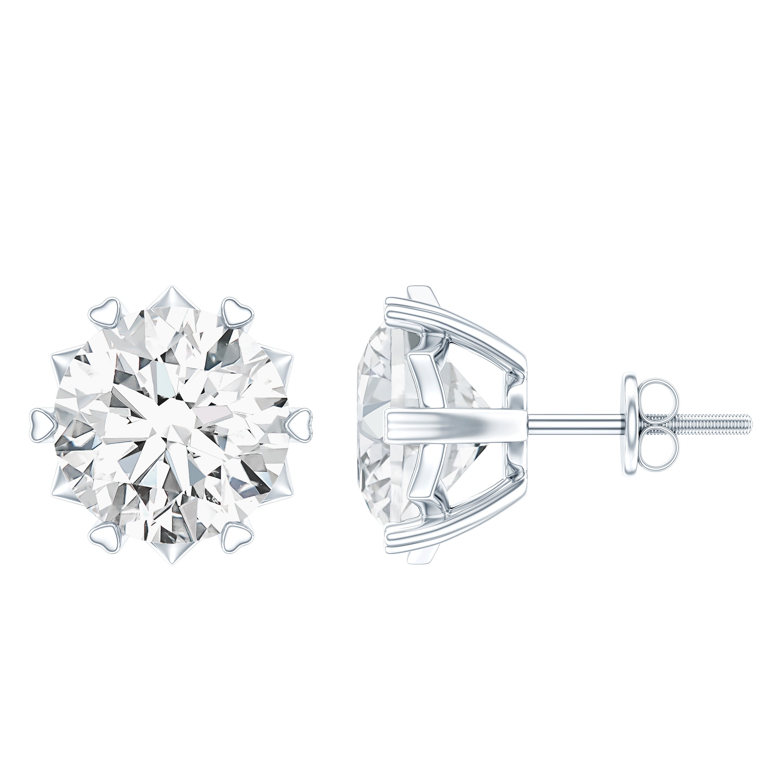 Brilliant Cut Moissanite Solitaire Stud Earrings in Decorative Setting D-VS1 - Rosec Jewels