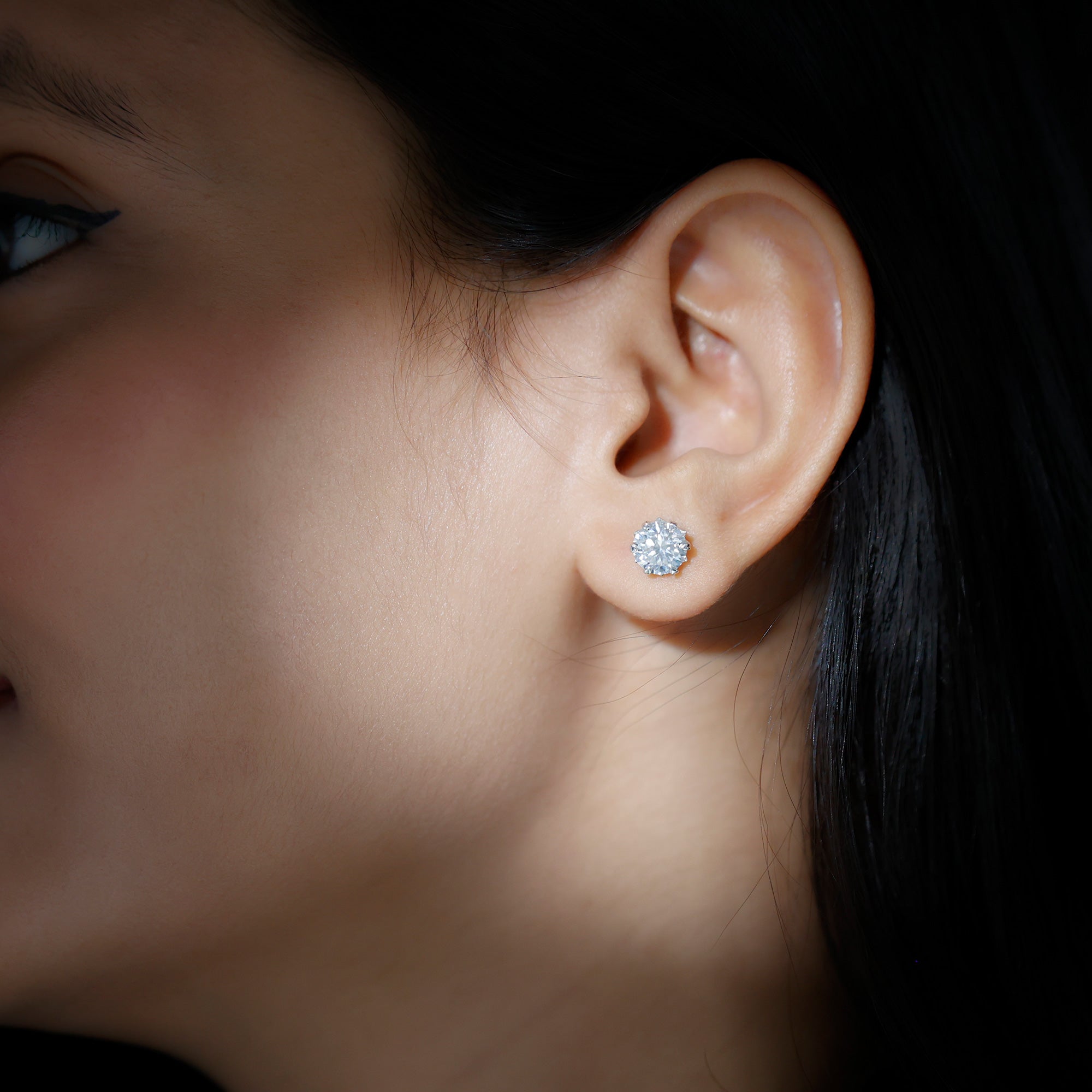 Brilliant Cut Moissanite Solitaire Stud Earrings in Decorative Setting D-VS1 - Rosec Jewels