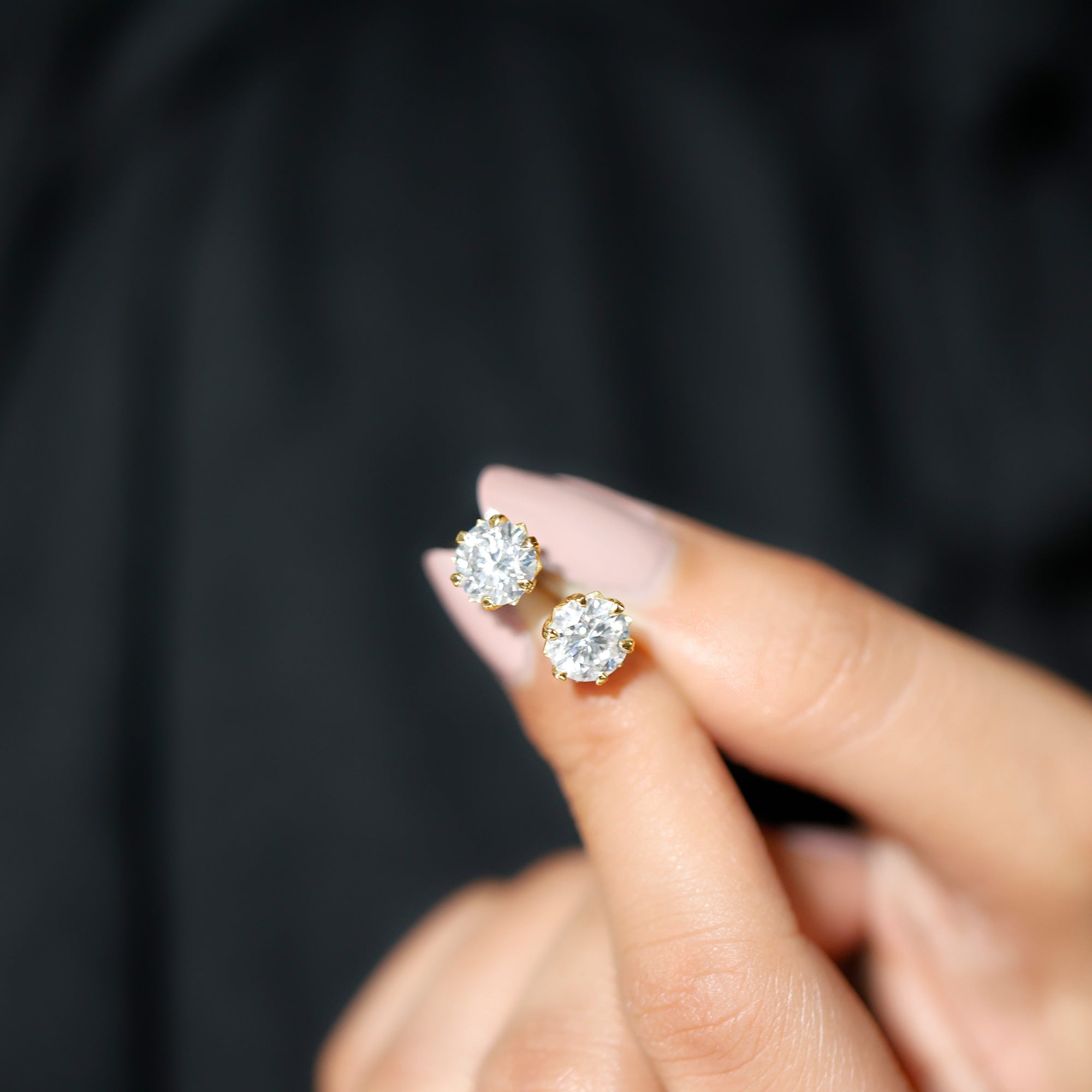 Brilliant Cut Moissanite Solitaire Stud Earrings in Decorative Setting D-VS1 - Rosec Jewels