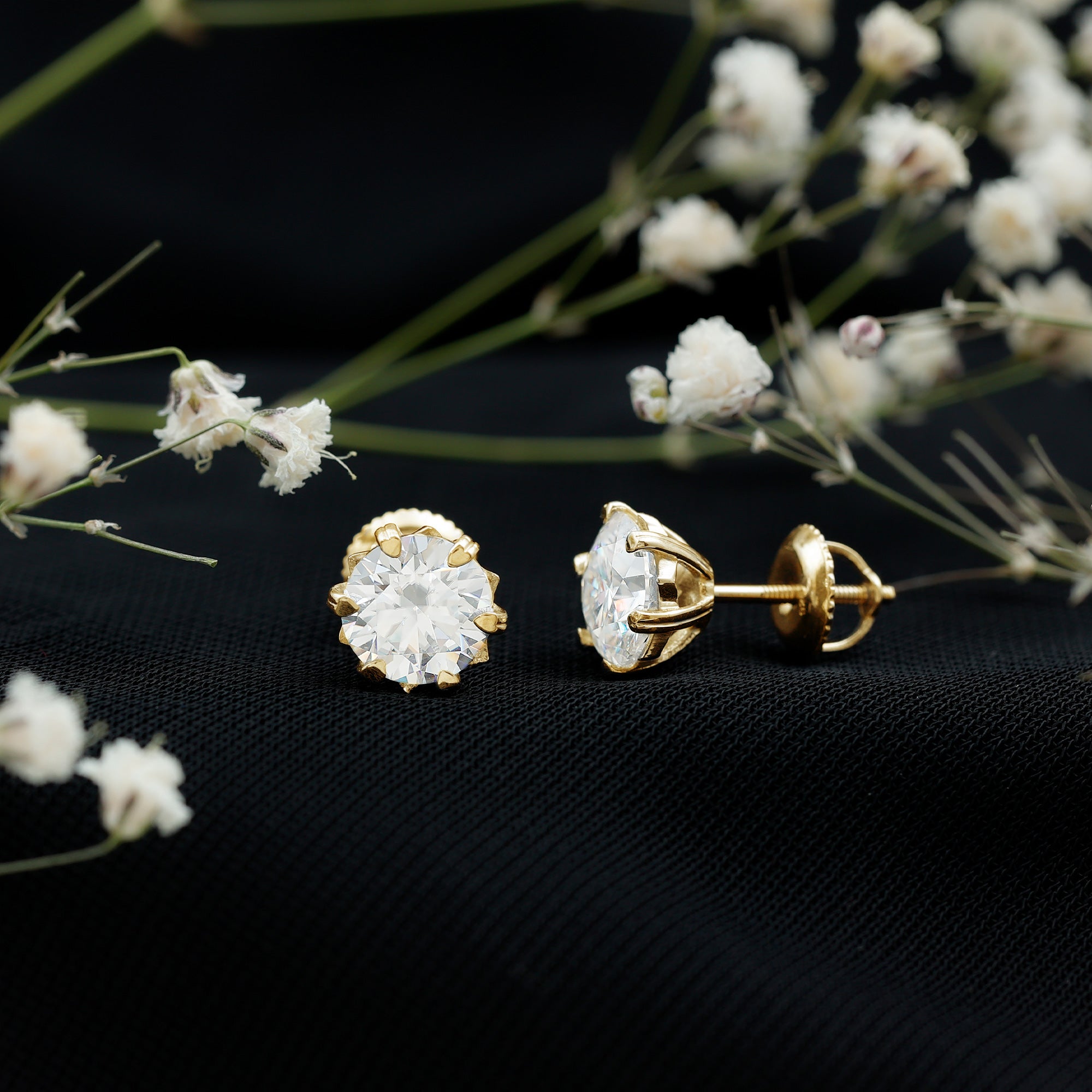 Brilliant Cut Moissanite Solitaire Stud Earrings in Decorative Setting D-VS1 - Rosec Jewels