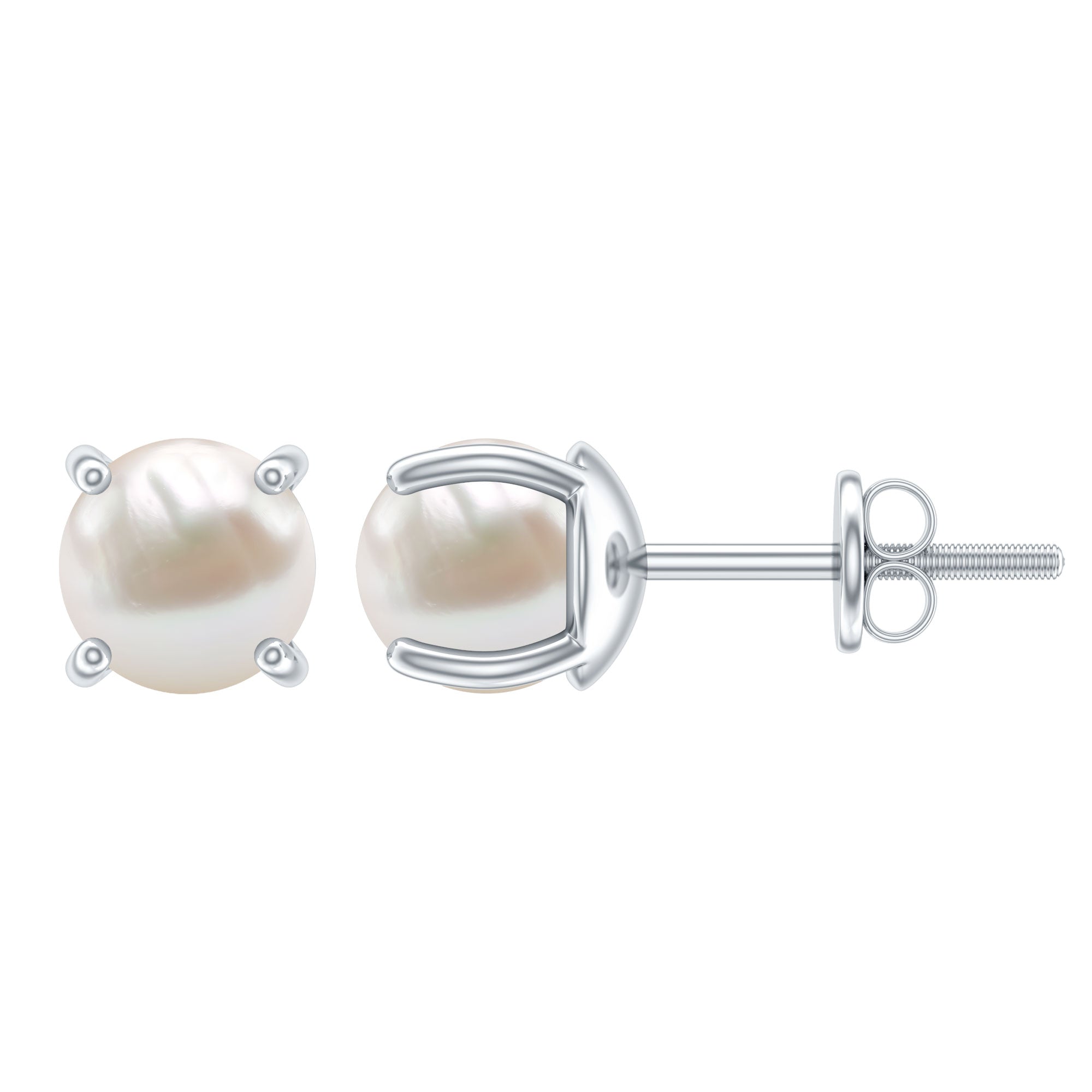 6 MM Round Freshwater Pearl Solitaire Stud Earrings AAA - Rosec Jewels