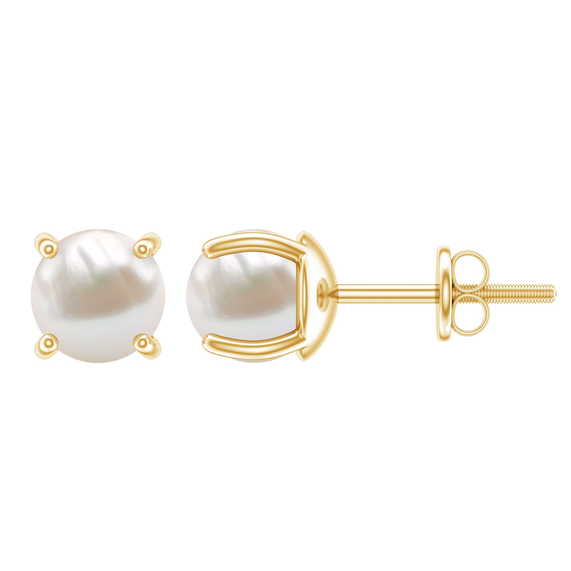 6 MM Round Freshwater Pearl Solitaire Stud Earrings AAA - Rosec Jewels