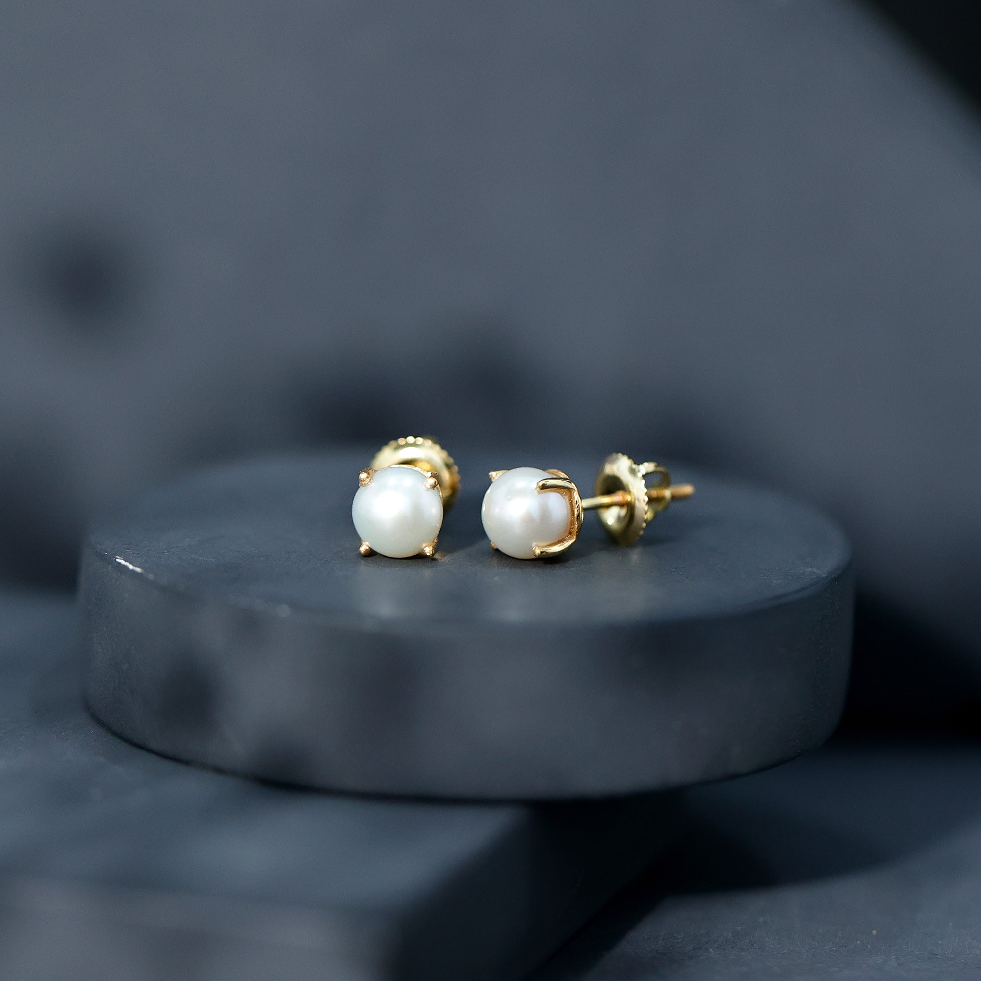 6 MM Round Freshwater Pearl Solitaire Stud Earrings AAA - Rosec Jewels
