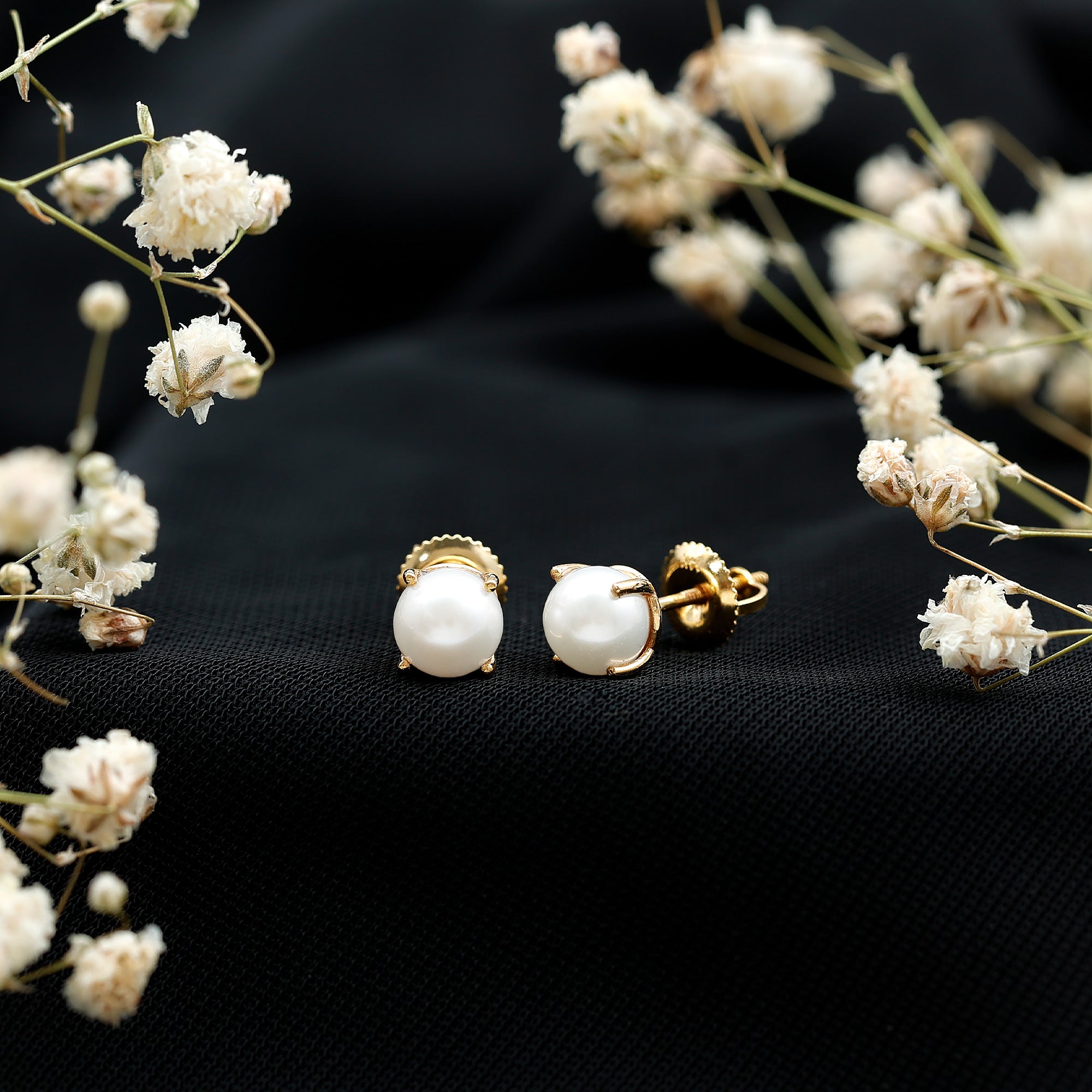 6 MM Round Freshwater Pearl Solitaire Stud Earrings AAA - Rosec Jewels