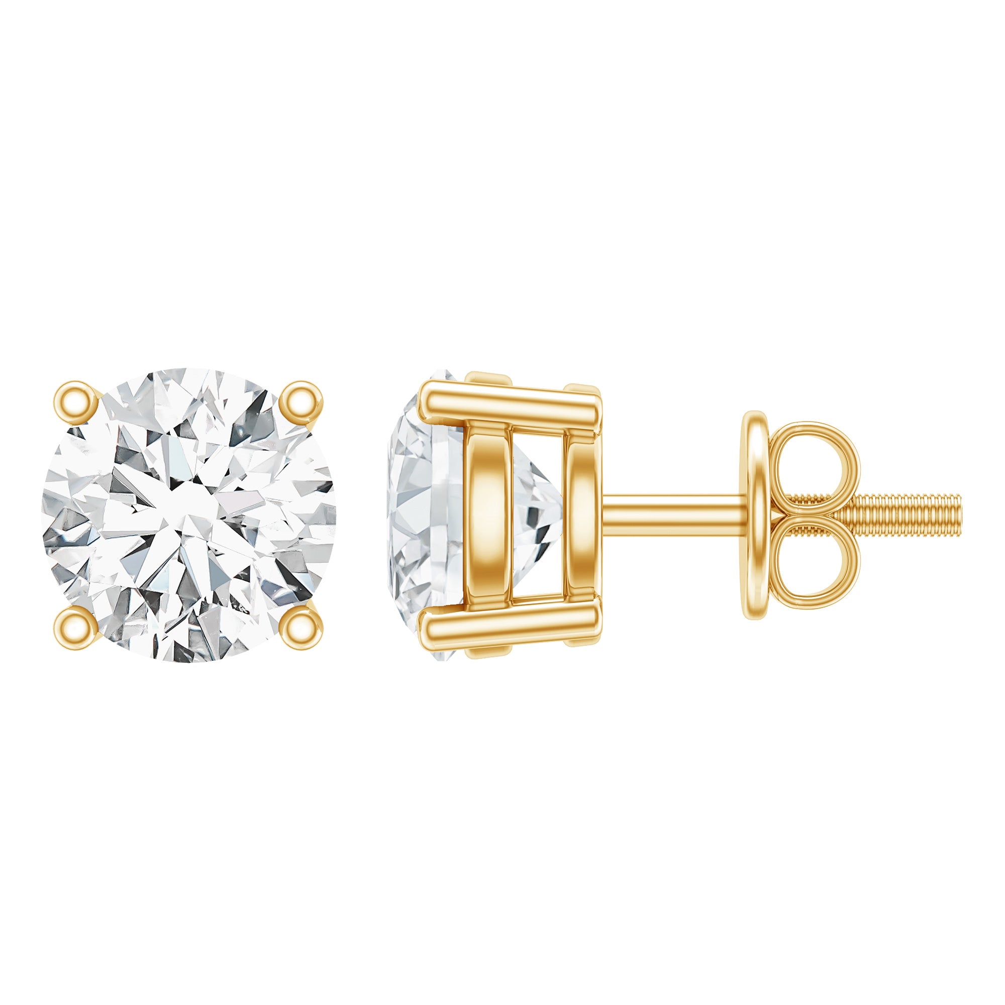 Certified 2 Carat Lab Grow Diamond Earrings with Screw Back Lab - ( EF-VS ) 14K Yellow Gold Plated Silver - Rosec Jewels