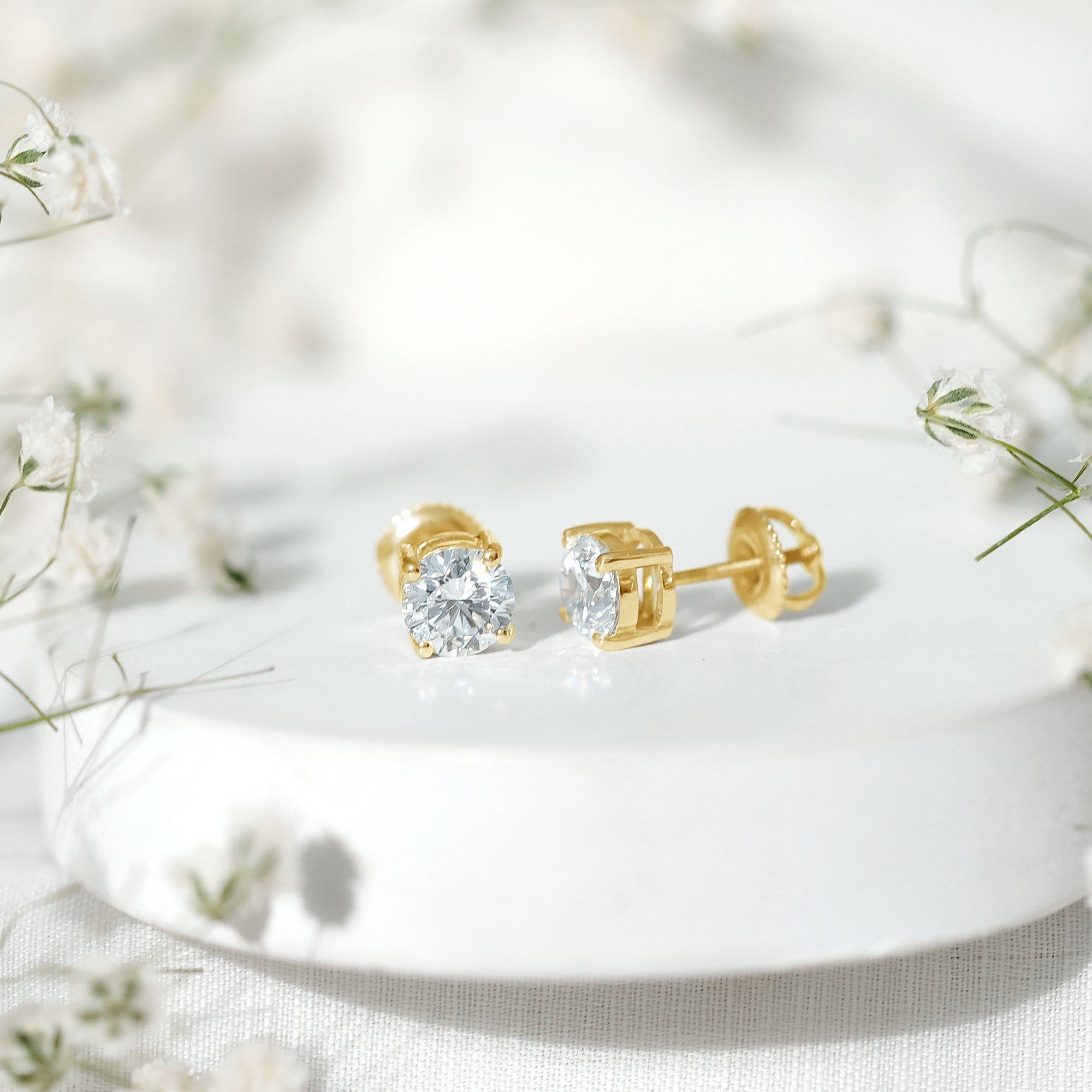 Certified 2 Carat Lab Grow Diamond Earrings with Screw Back Lab - ( EF-VS ) 14K Yellow Gold Plated Silver - Rosec Jewels