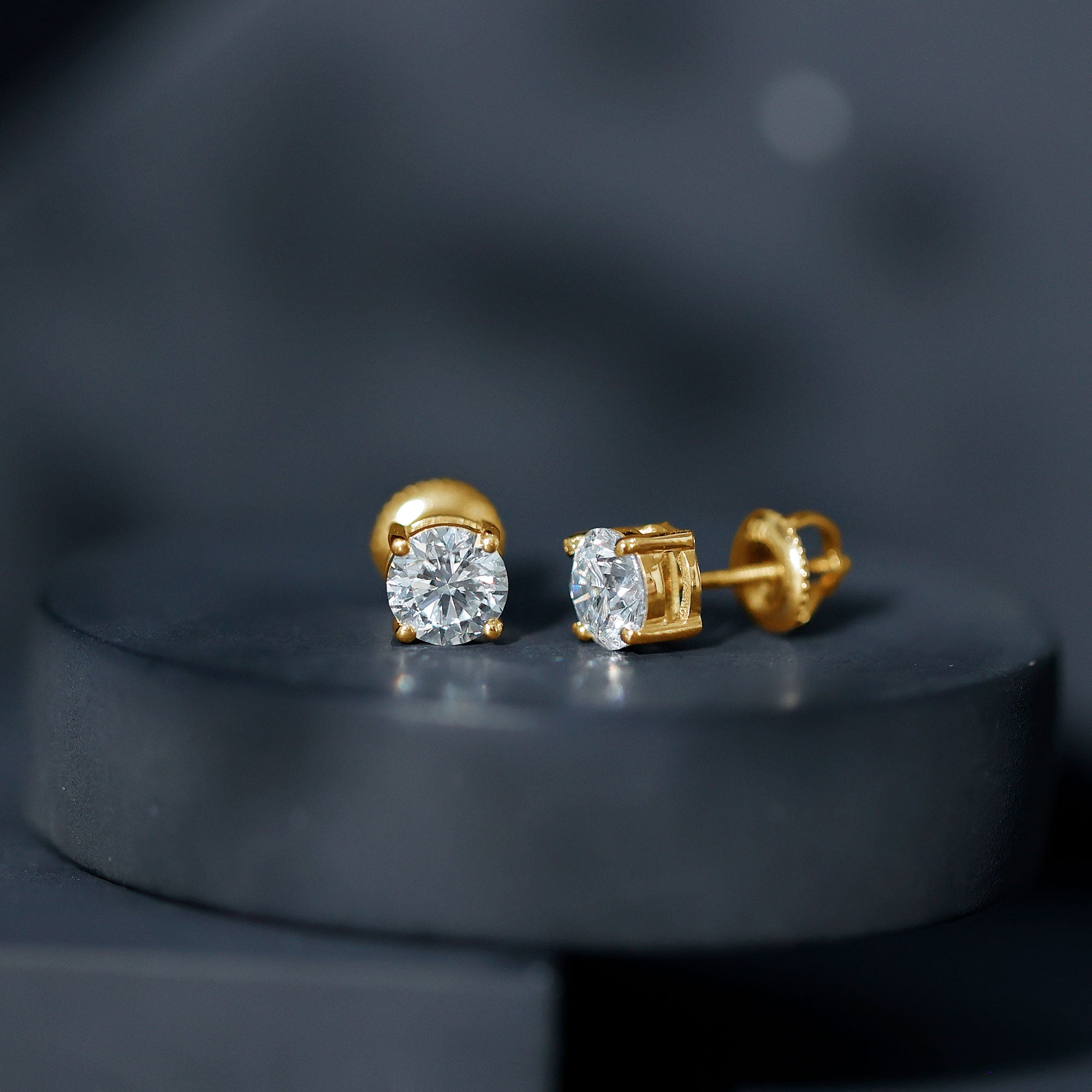 Certified 2 Carat Lab Grow Diamond Earrings with Screw Back Lab - ( EF-VS ) 14K Yellow Gold Plated Silver - Rosec Jewels
